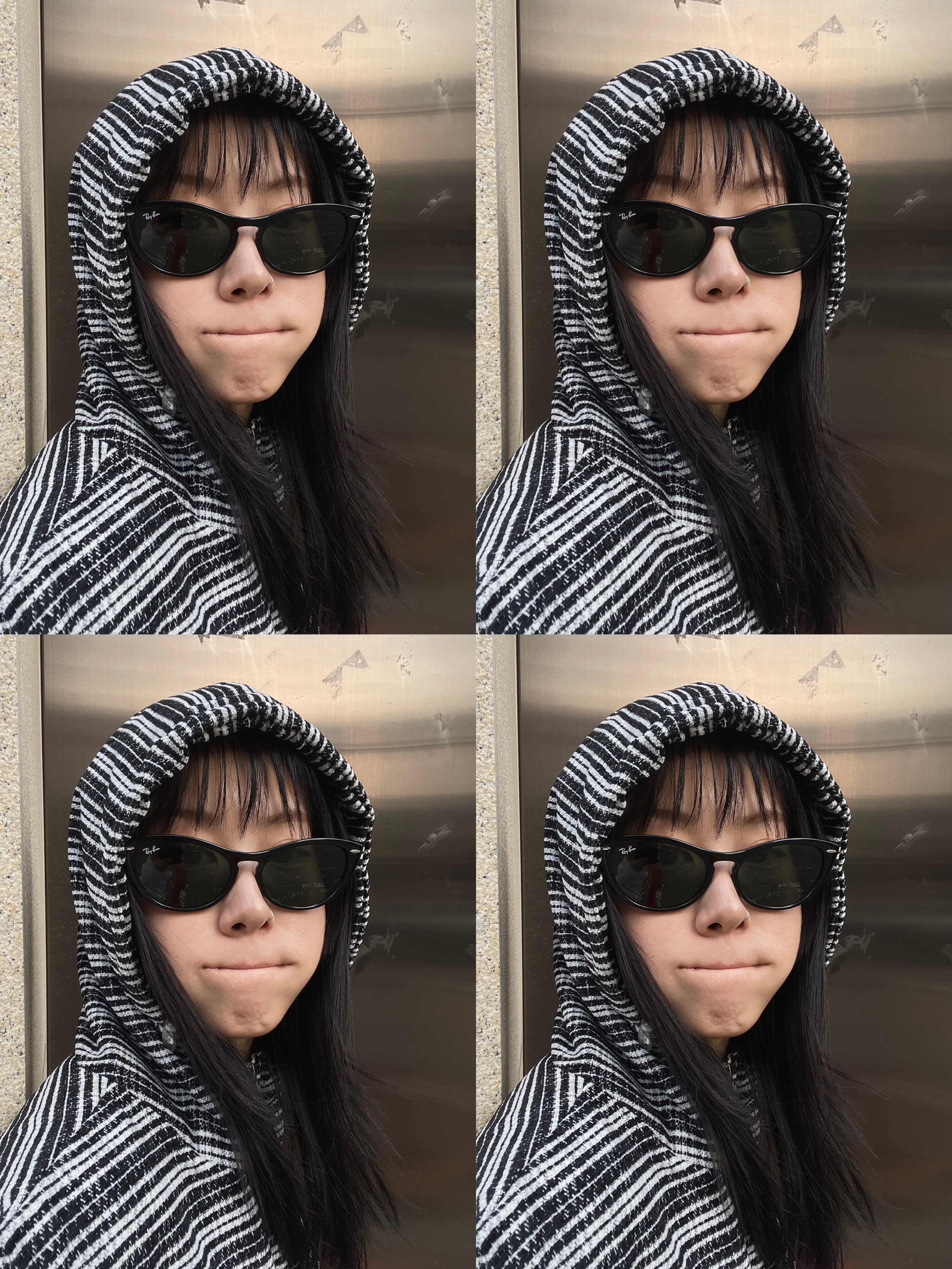 Ray-Ban Nina Polished Black Frame Green Classic G-15 Flat Lenses 착용 스타일
