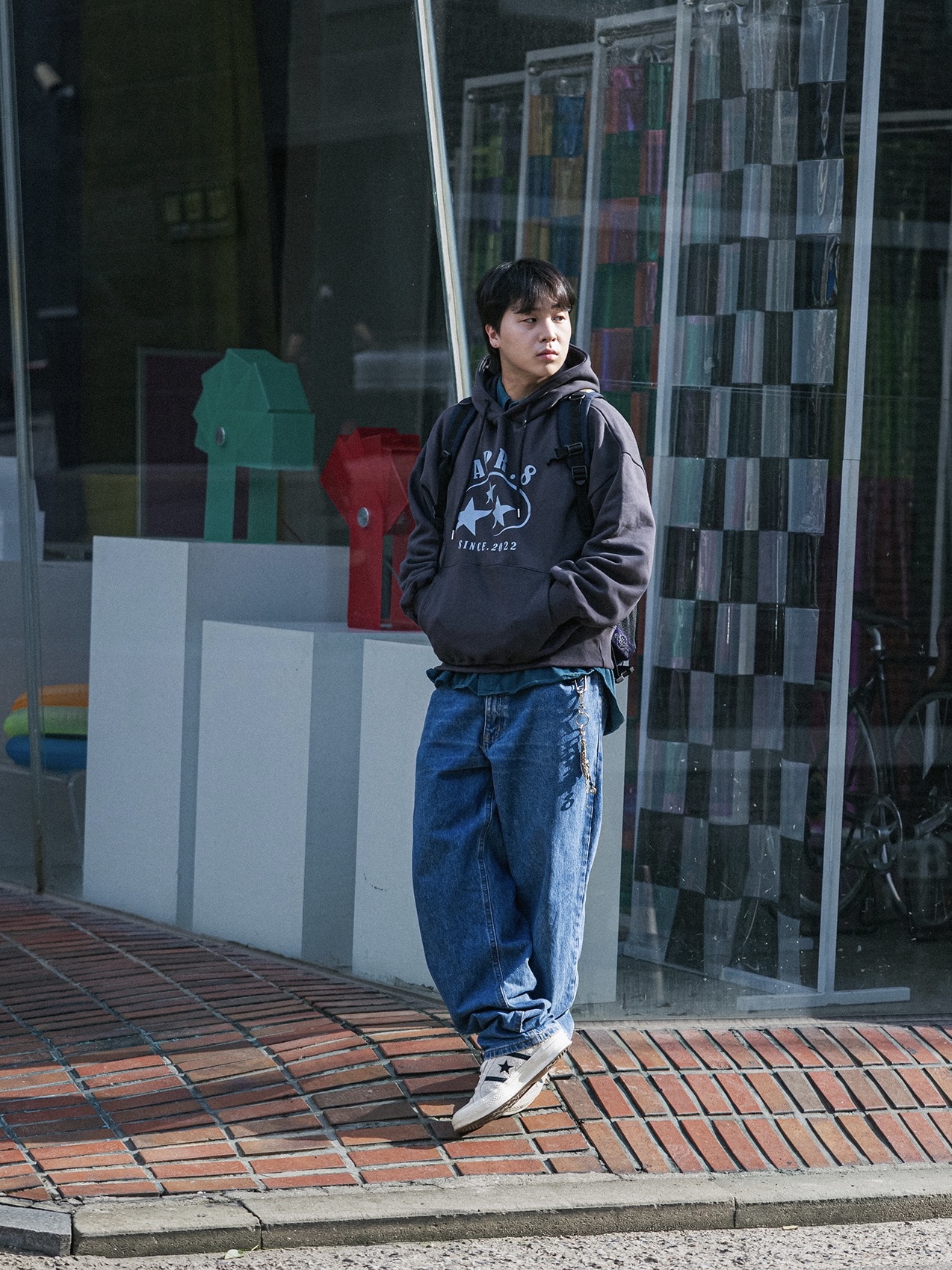 Converse Material Block One Star Academy Chambray Blue 착용 스타일 - 2