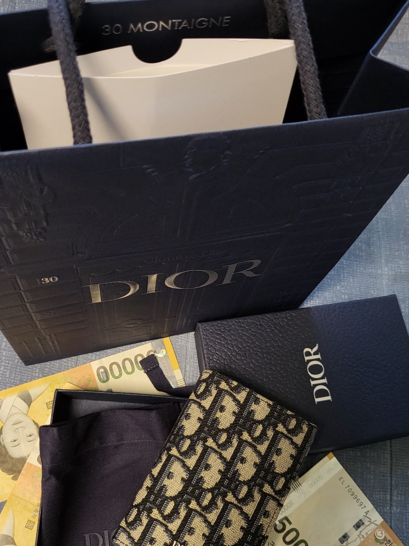 Dior Bi-Fold Card Holder Beige & Black Dior Oblique Jacquard 착용 스타일 - 3