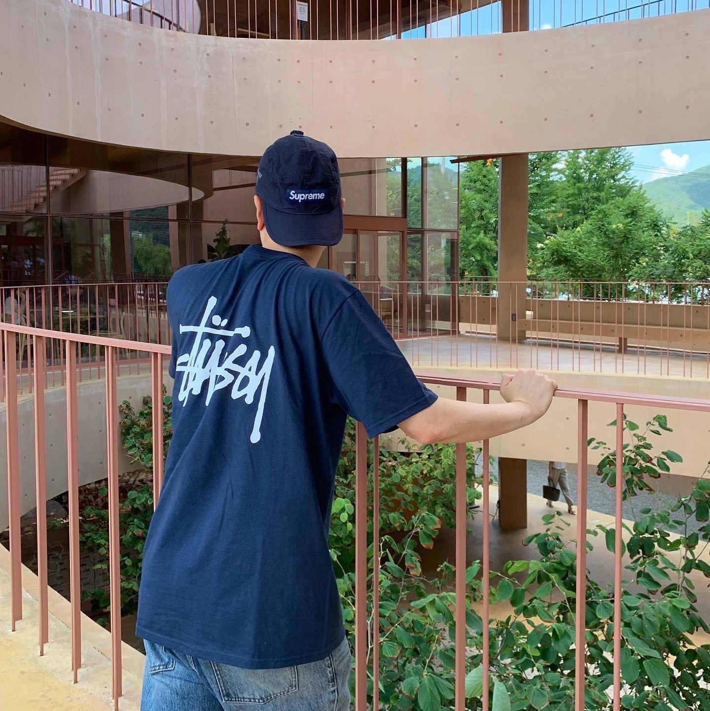 Stussy Basic Stussy T-Shirt Navy 2023, Supreme Ventile Camp Cap Navy - 22FW 착용 스타일