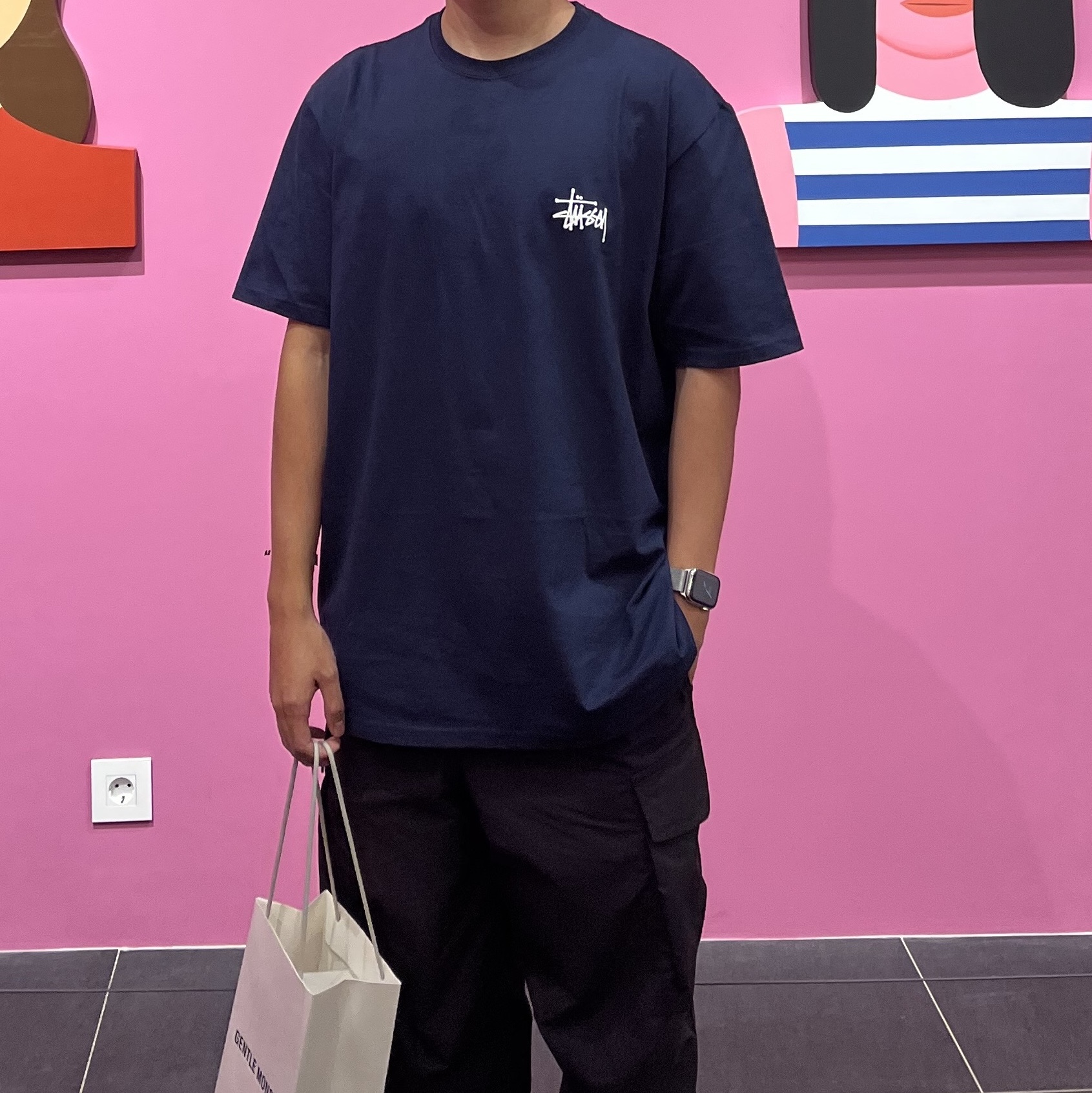 Stussy Basic Stussy T-Shirt Navy 2023 착용 스타일