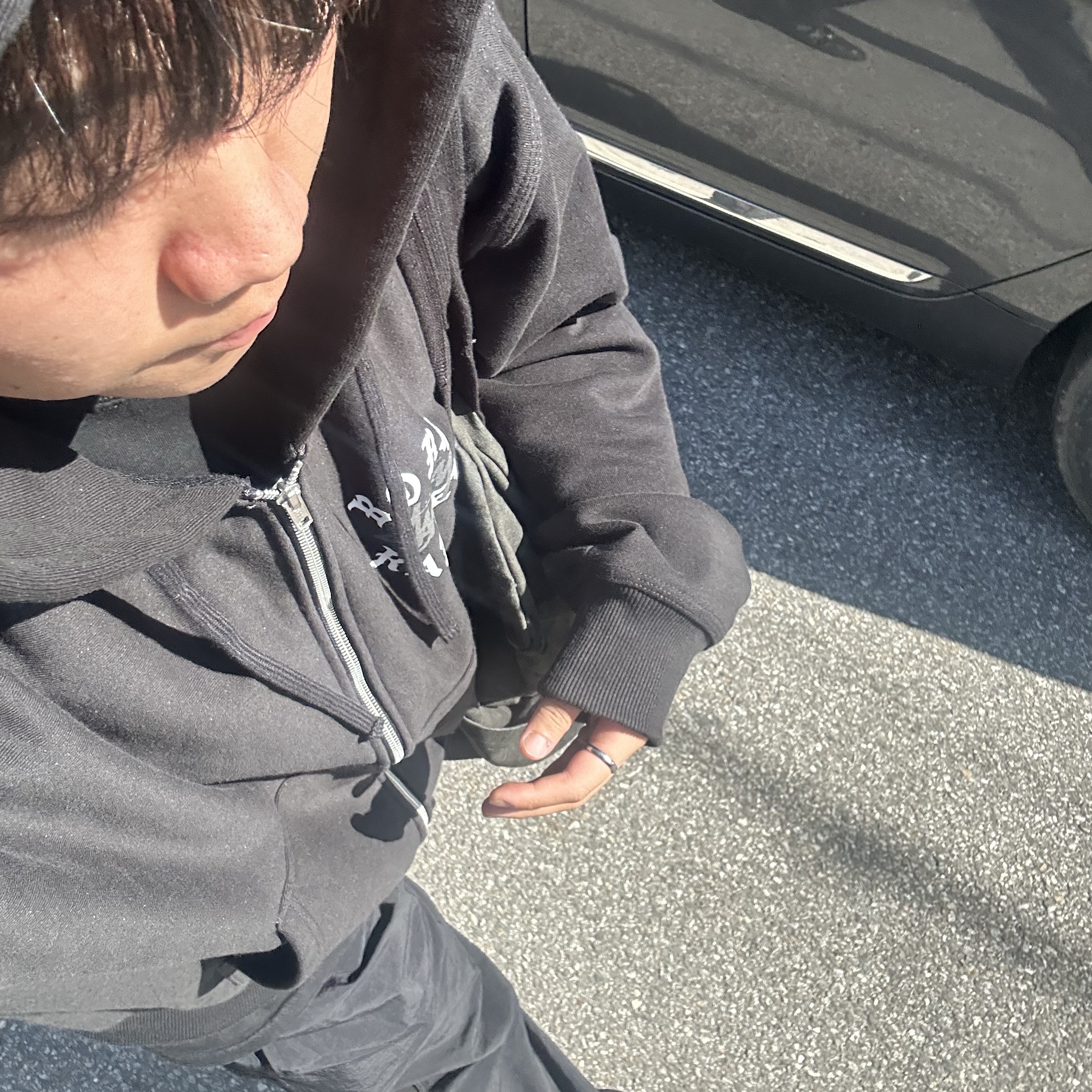 Stussy x Born X Raised Logo Zip Hoodie Black, Stussy Canvas Flight Bag Washed Black 착용 스타일 - 4