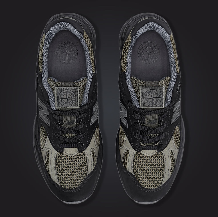 New Balance x Stone Island 991v2 Made in UK Black Olive Night 착용 스타일 - 2
