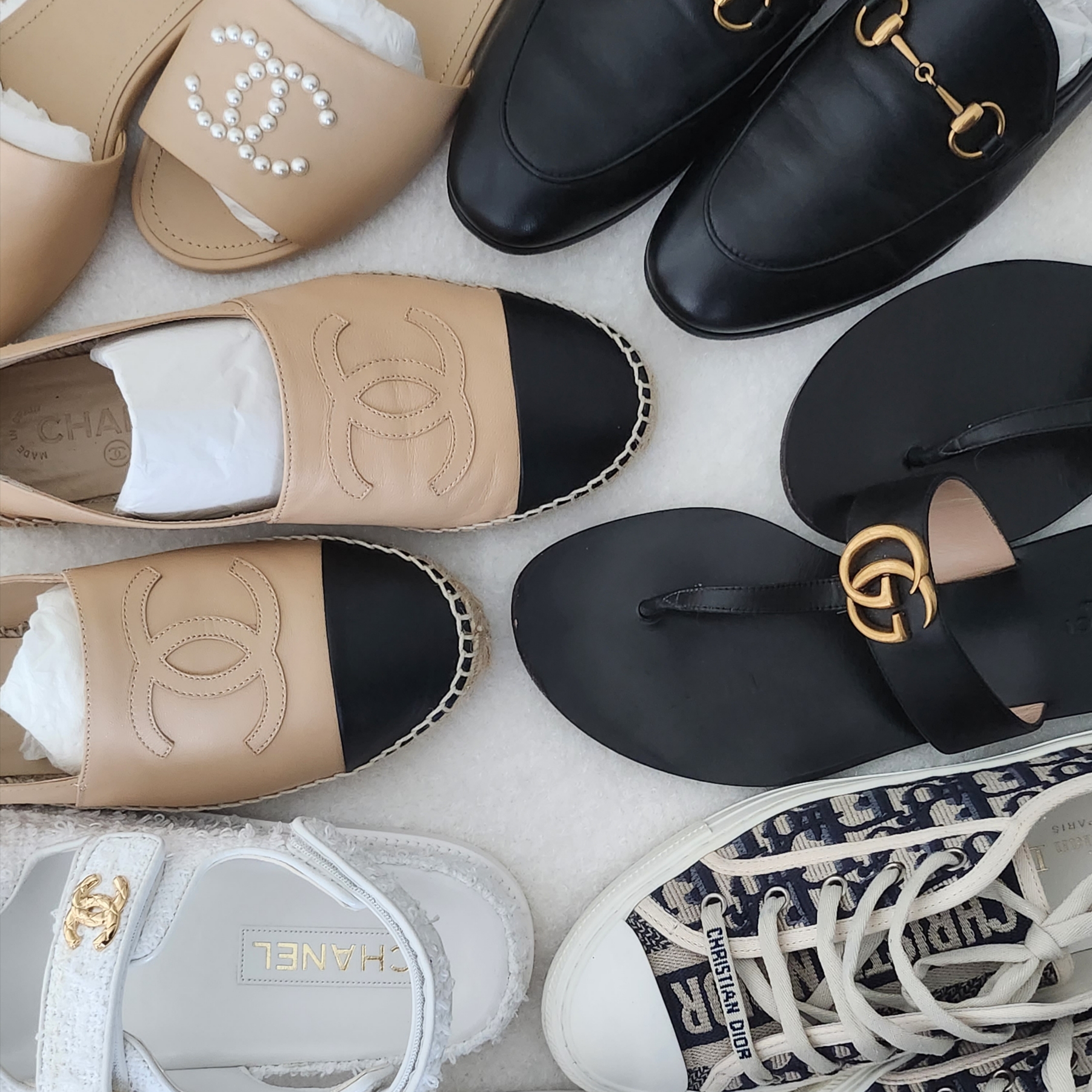 (W) Chanel Espadrilles Lambskin & Beige Black, (W) Chanel Sandals Cotton Tweed & White 착용 스타일