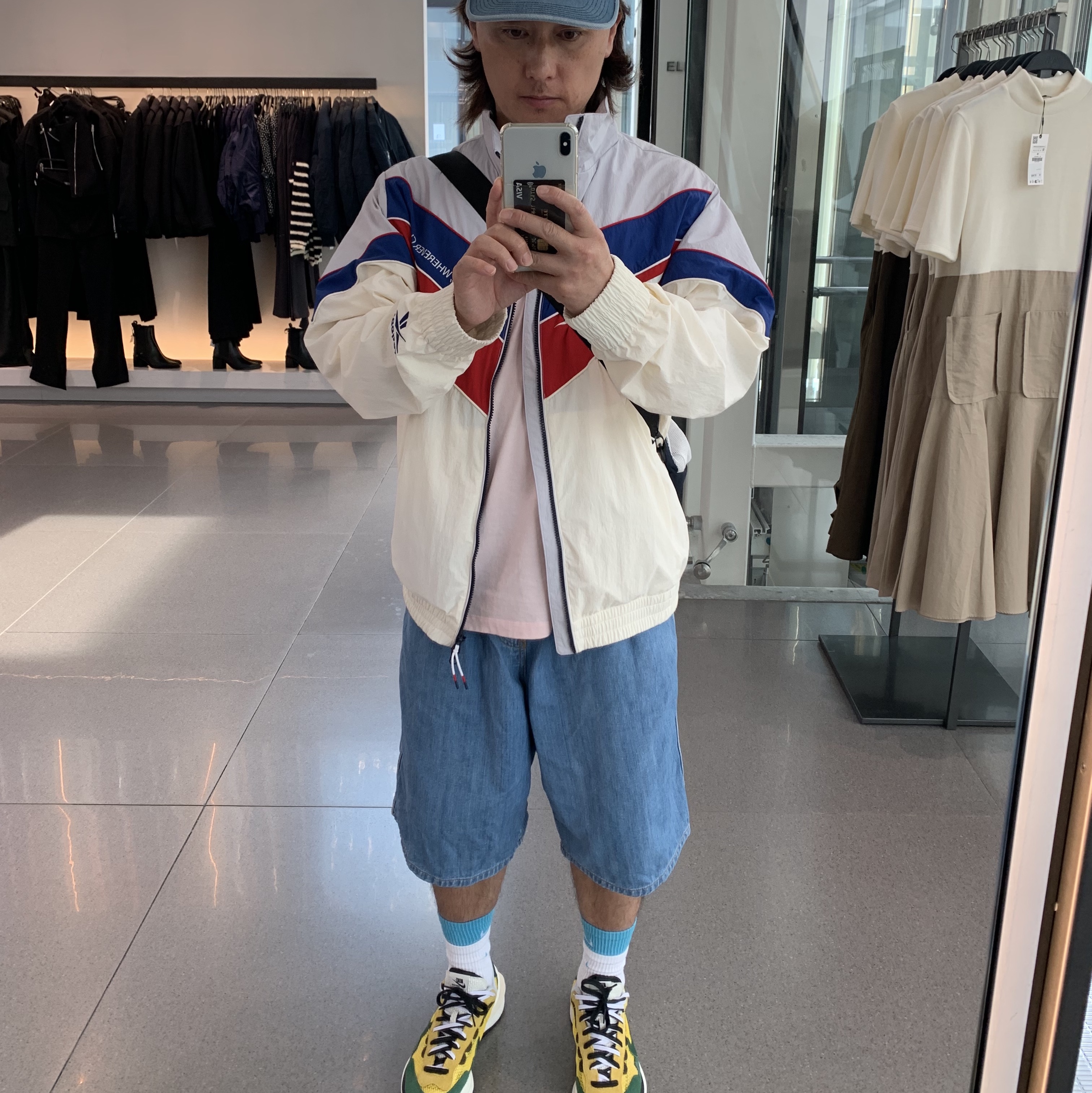 Nike x Sacai VaporWaffle Tour Yellow & Gorge Green Sail, Supreme Washed Chino Twill Camp Cap Denim - 23FW 착용 스타일