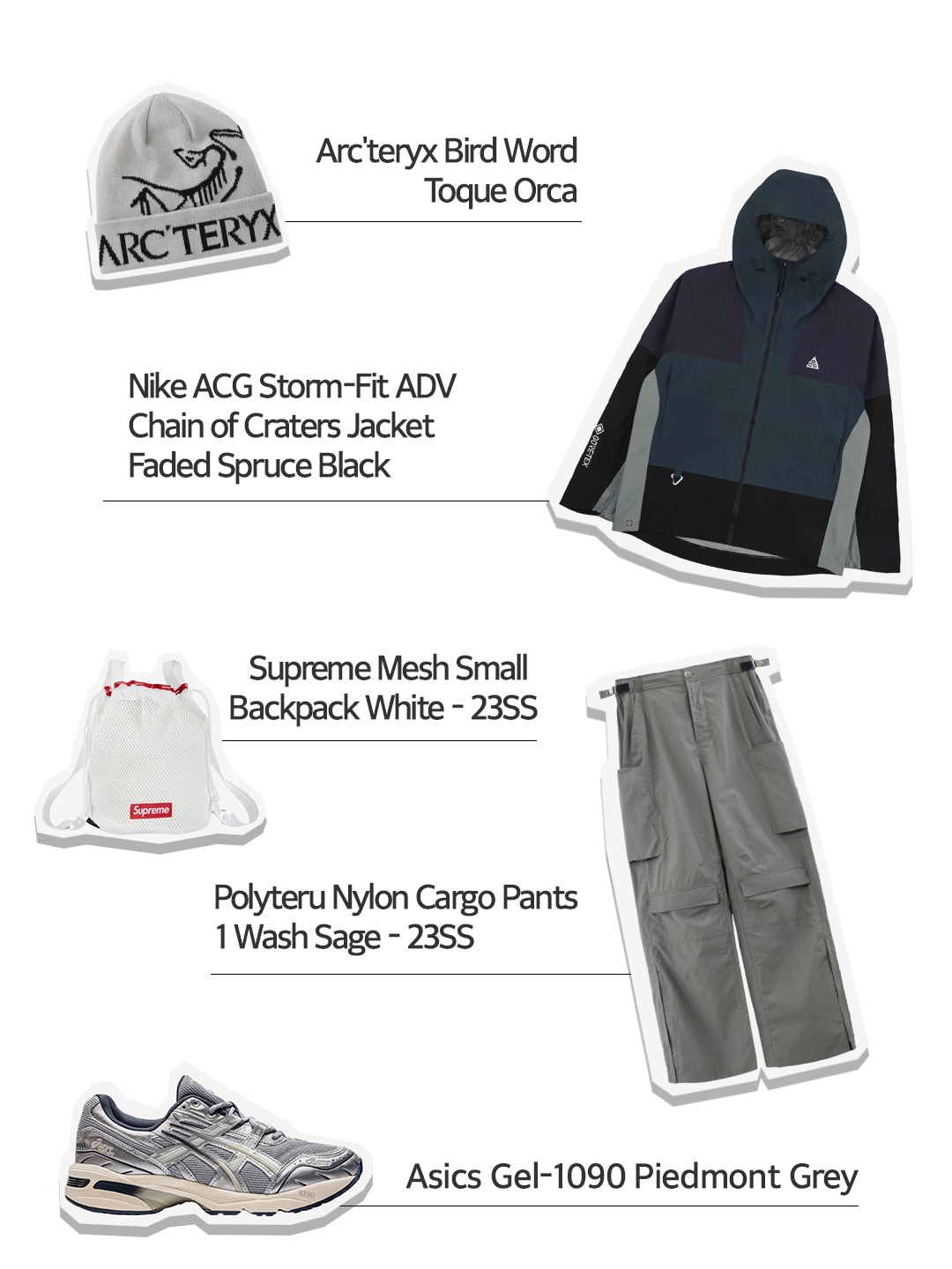 Arc'teryx Bird Word Toque Orca, Nike ACG Storm-Fit ADV Chain of Craters Jacket Faded Spruce Black - Asia 착용 스타일 - 1