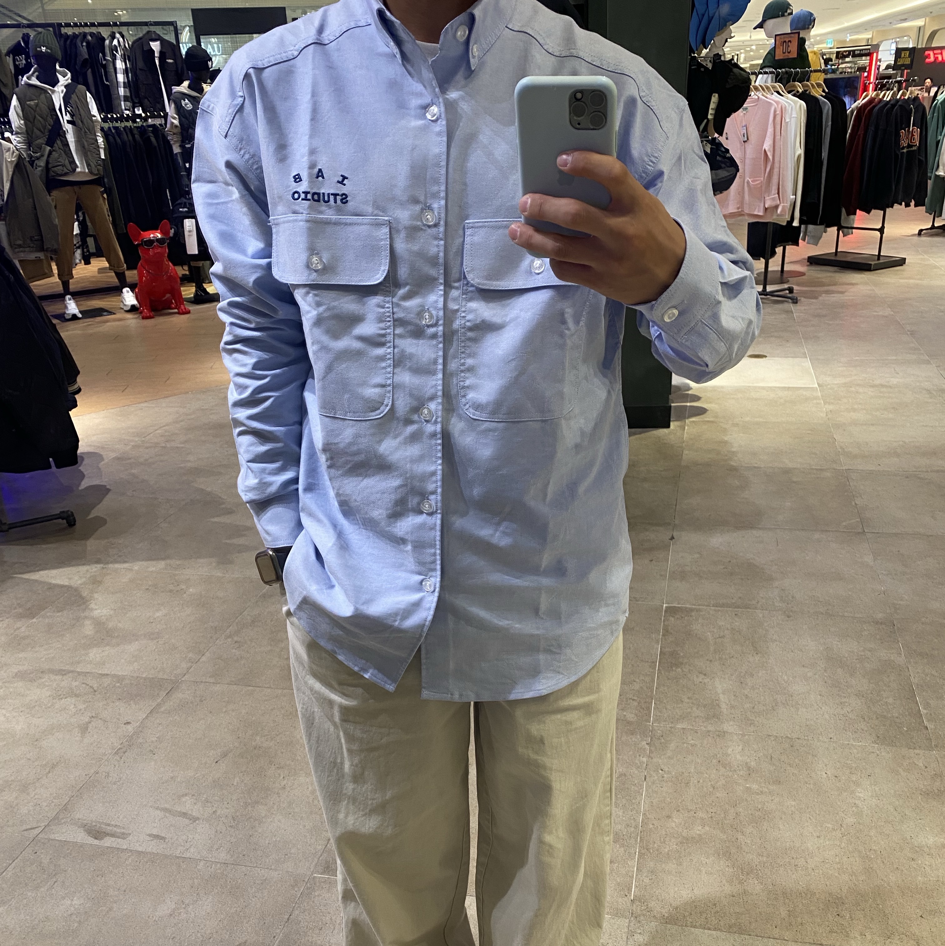 IAB Studio Work Shirt Sky Blue - The Hyundai Seoul Exclusive, Maison Mihara Yasuhiro Blakey VL OG Sole Canvas Low-top Sneakers Black 착용 스타일
