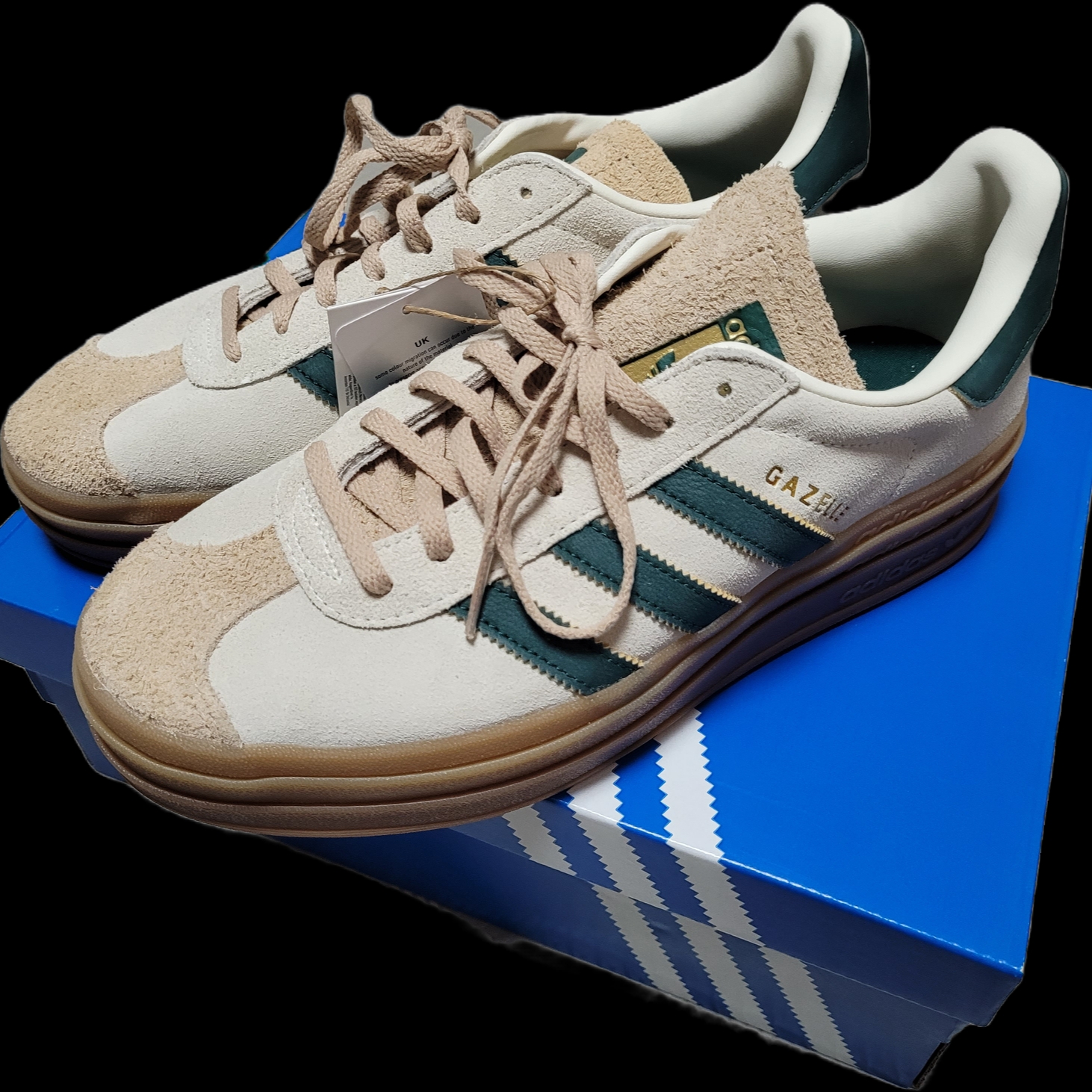 (W) Adidas Gazelle Bold Cream White Collegiate Green 착용 스타일