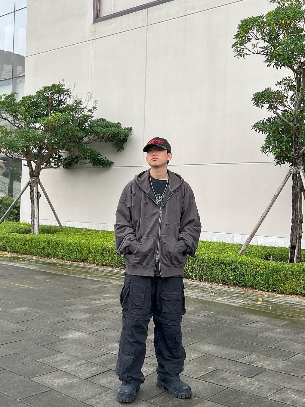 ETCE New Vision Camo Cap Night Jungle, Undermycar Otter Oversized Damage-Washed Hood Zip-Up Dust - 23SS 착용 스타일 - 2