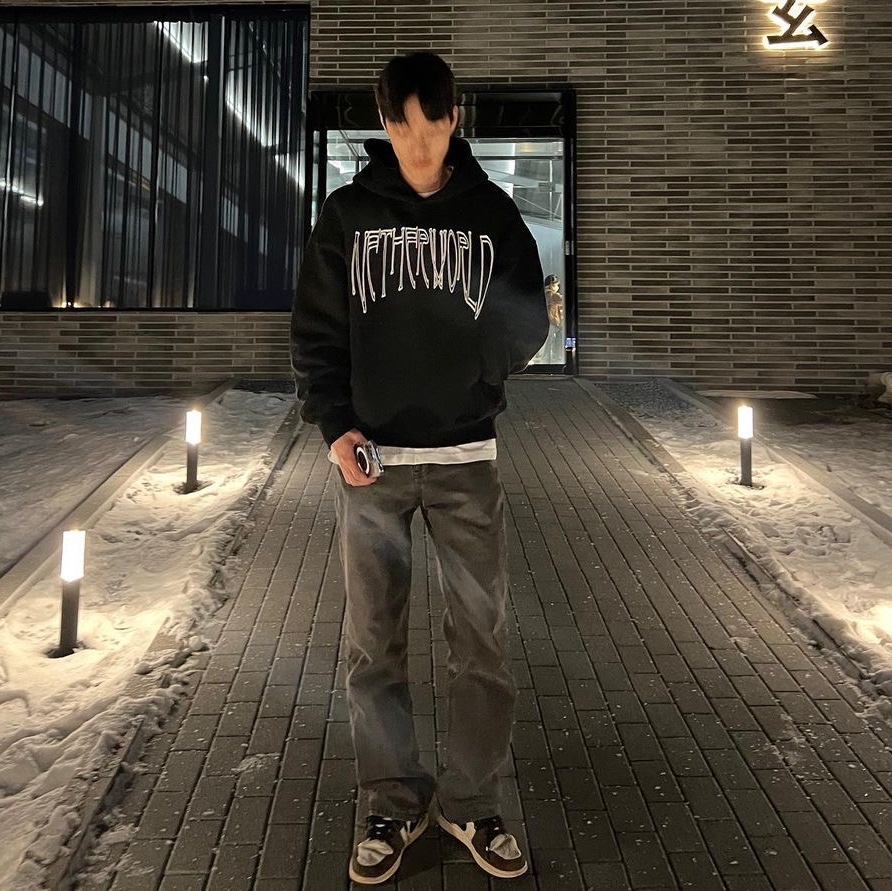 Netherworld Hoodie Black, Nike Dunk Low Retro Black 착용 스타일 - 1