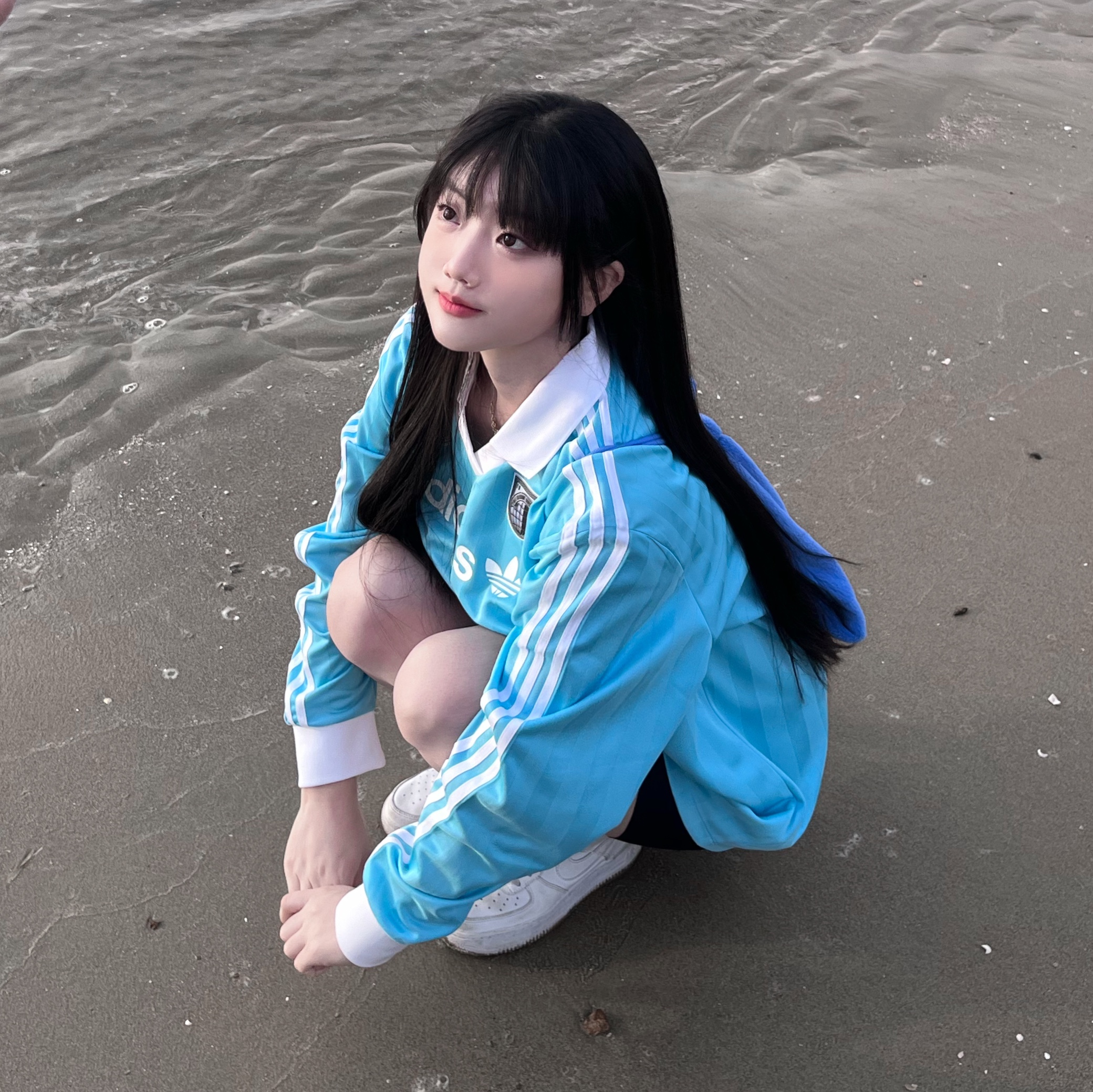 (W) Adidas Football Long Sleeve T-Shirt Light Aqua - KR Sizing 착용 스타일