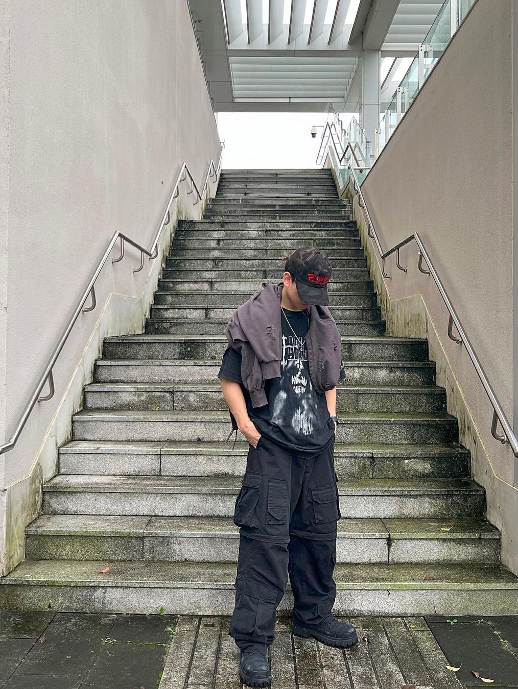 ETCE New Vision Camo Cap Night Jungle, Undermycar Otter Oversized Damage-Washed Hood Zip-Up Dust - 23SS 착용 스타일 - 1