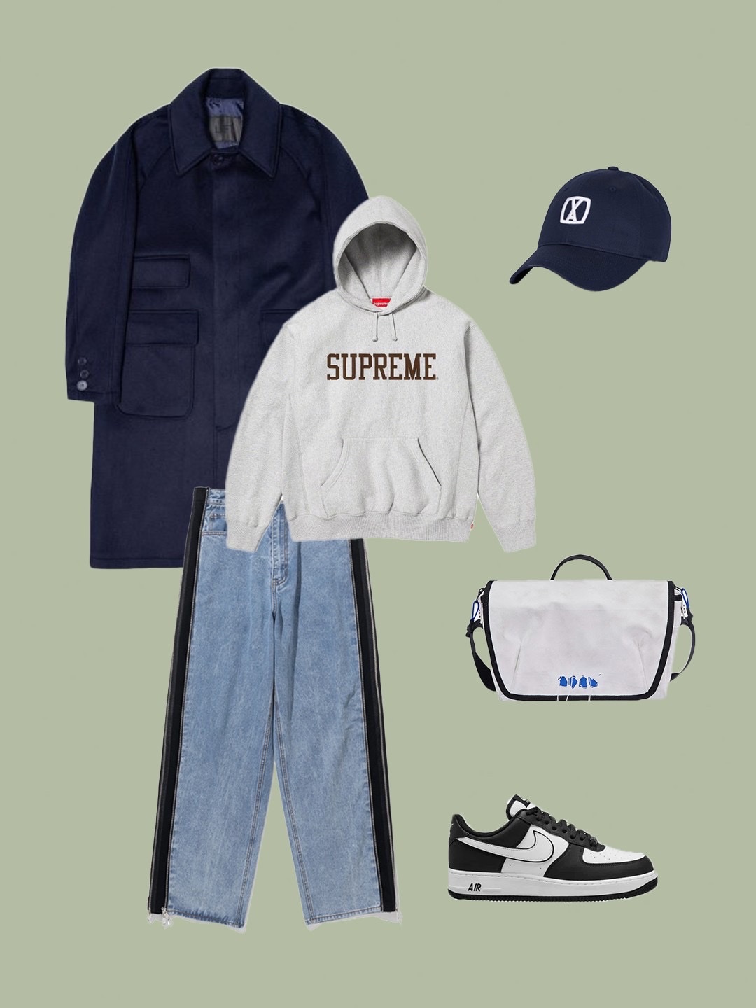 Supreme Varsity Hooded Sweatshirt Heather Grey - 23FW, Nike Air Force 1 '07 Black White 착용 스타일 - 2