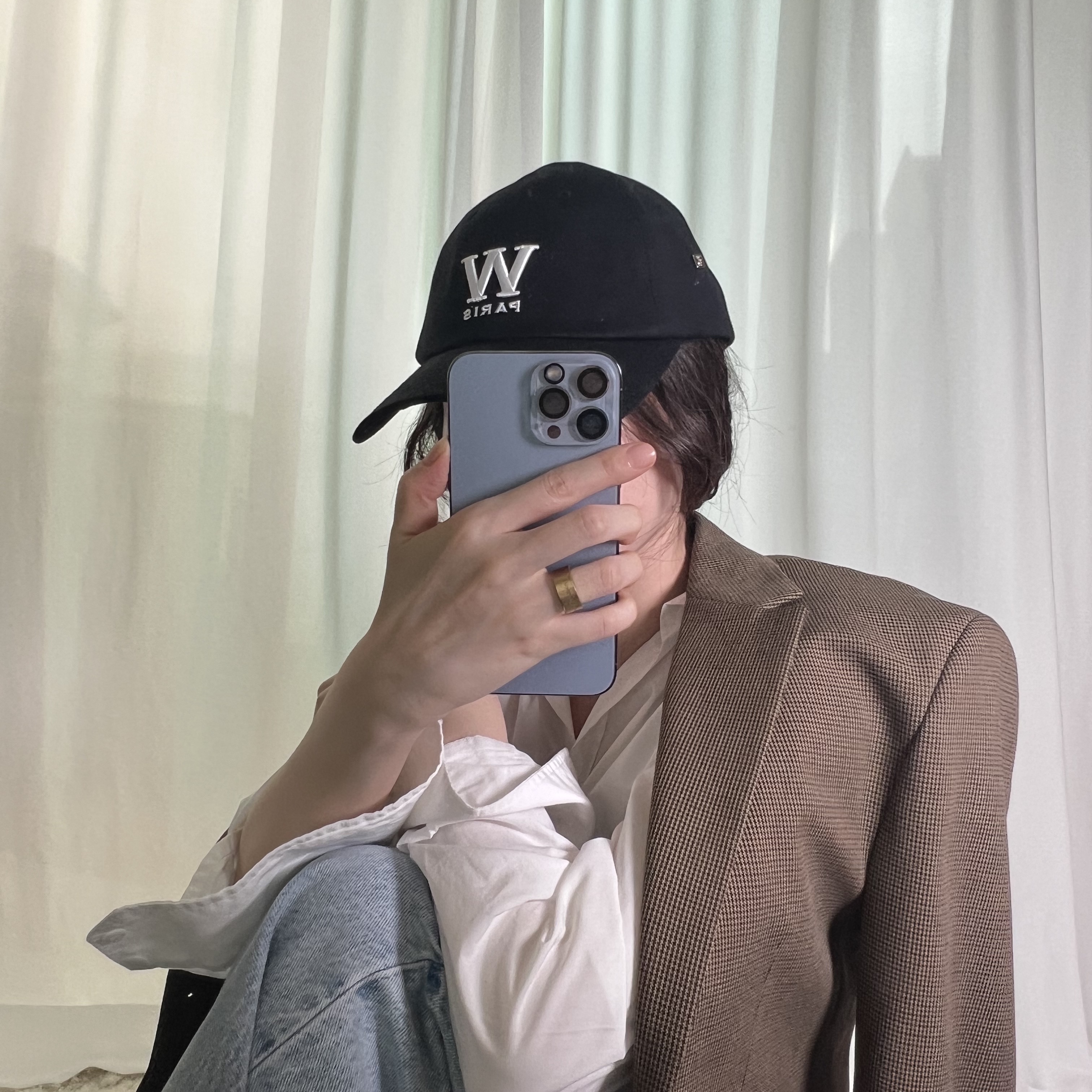 Wooyoungmi W Patch Ball Cap Black - 23SS 착용 스타일 - 2