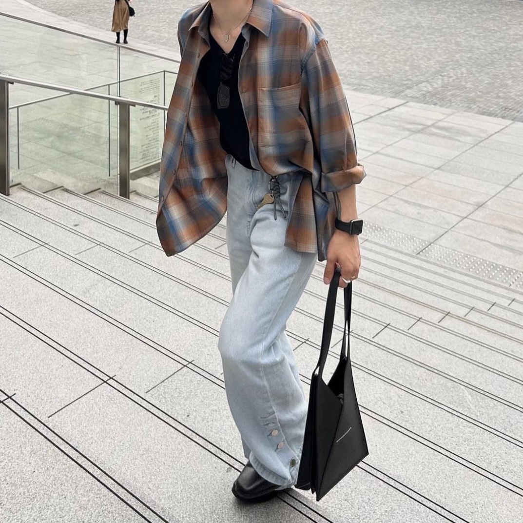 Auralee Super Light Wool Check Shirt Blue Brown Check - 23SS 착용 스타일