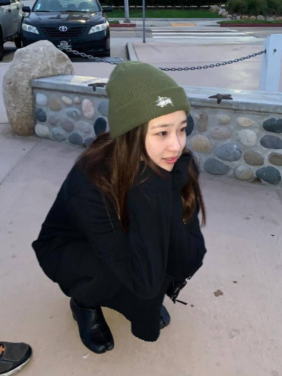 Stussy Thinsulate Jacquard Beanie Black, Stussy Basic Cuff Beanie Olive 착용 스타일 - 3
