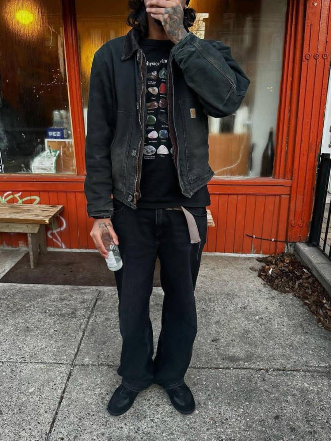 Palace x Carhartt WIP Michigan Coat Hamilton Brown Tobacco - 23FW, Carhartt WIP OG Chore Chromo Coat Black Chromo 착용 스타일 - 4