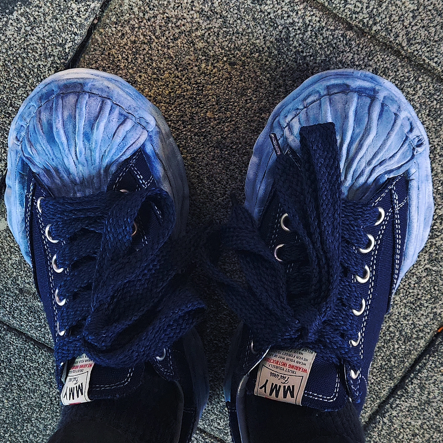 Maison Mihara Yasuhiro Blakey OG STC Sole OD Canvas Low-top Sneakers Navy 착용 스타일