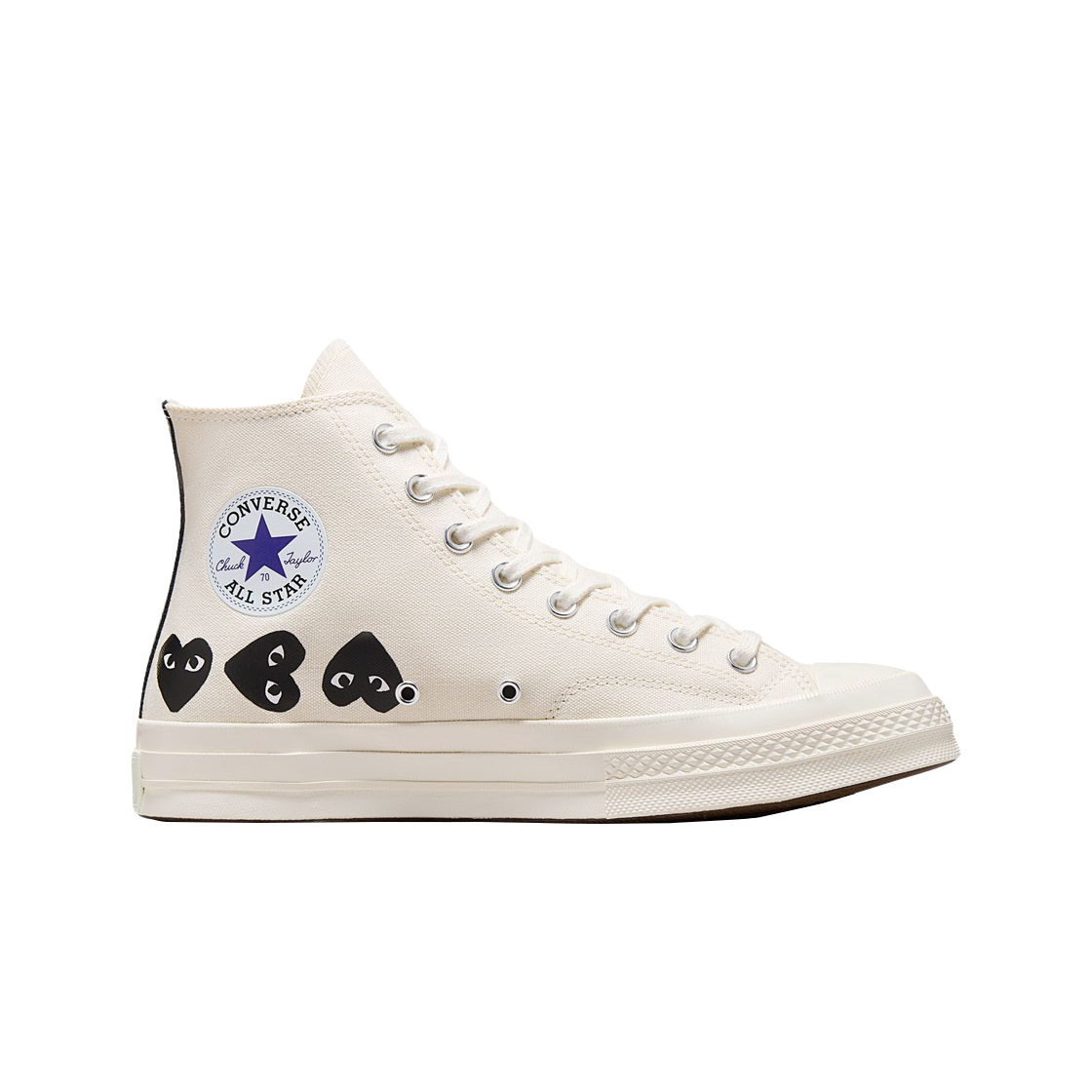 컨버스 x 플레이 꼼데가르송 척 70 하이 멀티 하트 에그렛(Converse x Play Comme des Garcons Chuck 70 Hi Multi Heart Egret)