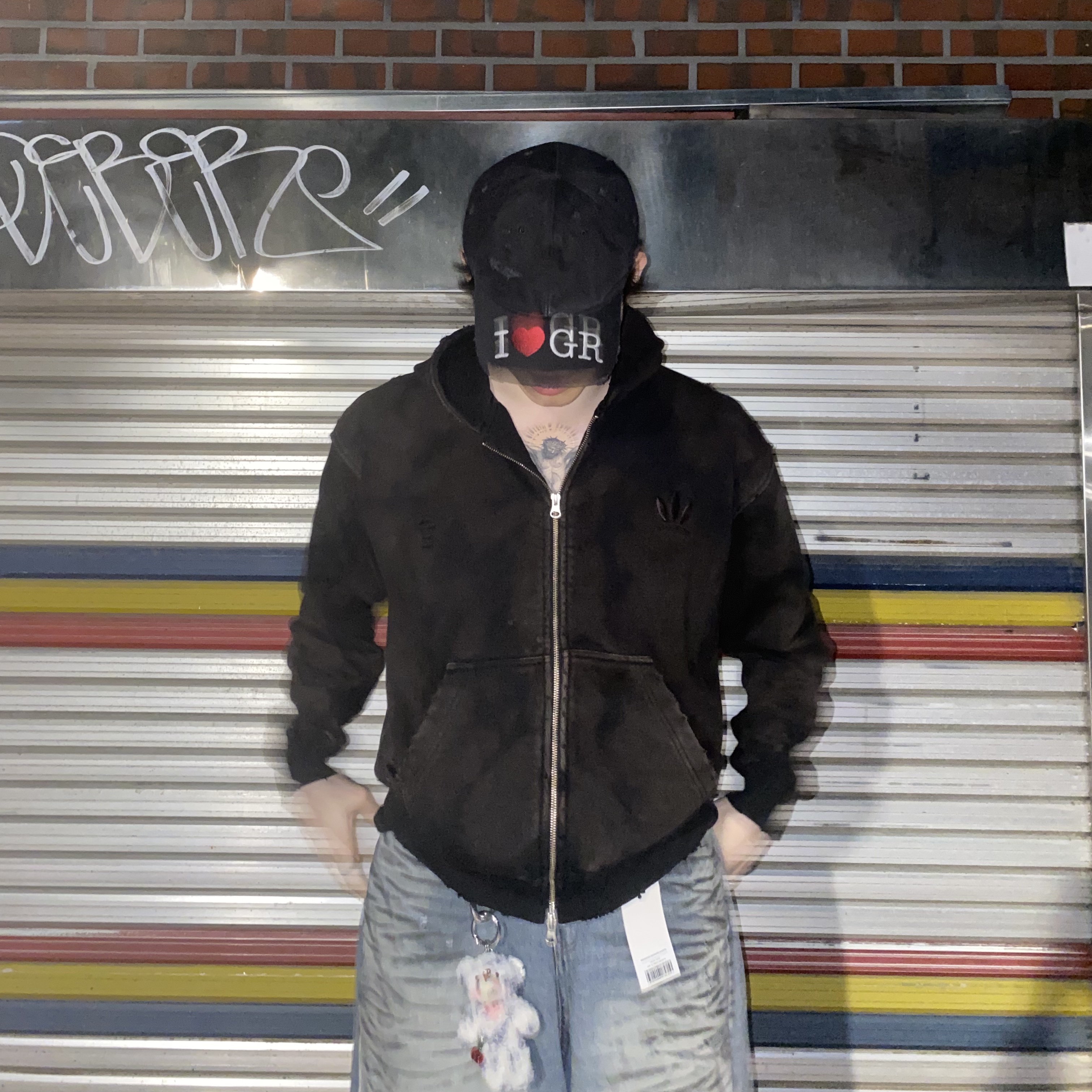 Project G/R I Love GR Cap Black - Haus of GR Exclusive, Project G/R Reworked Bermuda Shorts Blue 착용 스타일 - 3