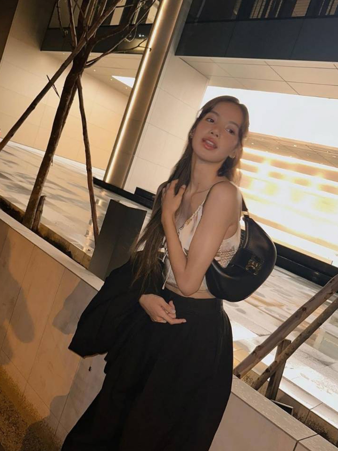 Celine Medium Ava Triomphe Bag in Smooth Calfskin Black, Celine Medium Ava Triomphe Bag in Triomphe Canvas Calfskin Tan 착용 스타일 - 2