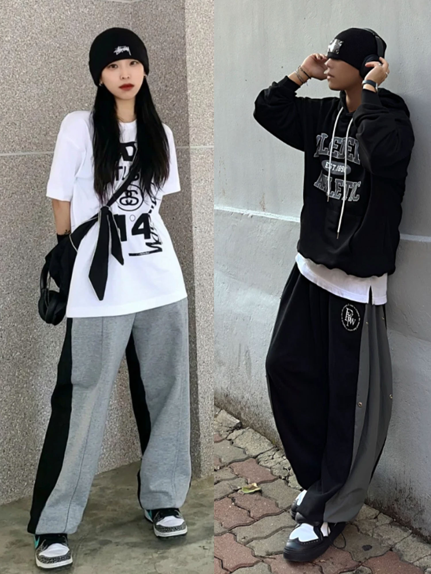 Stussy Debossed Stock Logo Beanie Black, Stussy Stock Cuff Beanie Black 착용 스타일 - 2