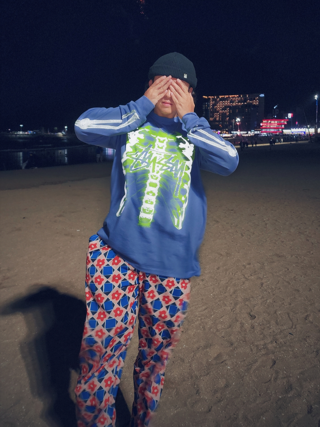 Stussy Rib Cage LS T-Shirt Storm 착용 스타일 - 1