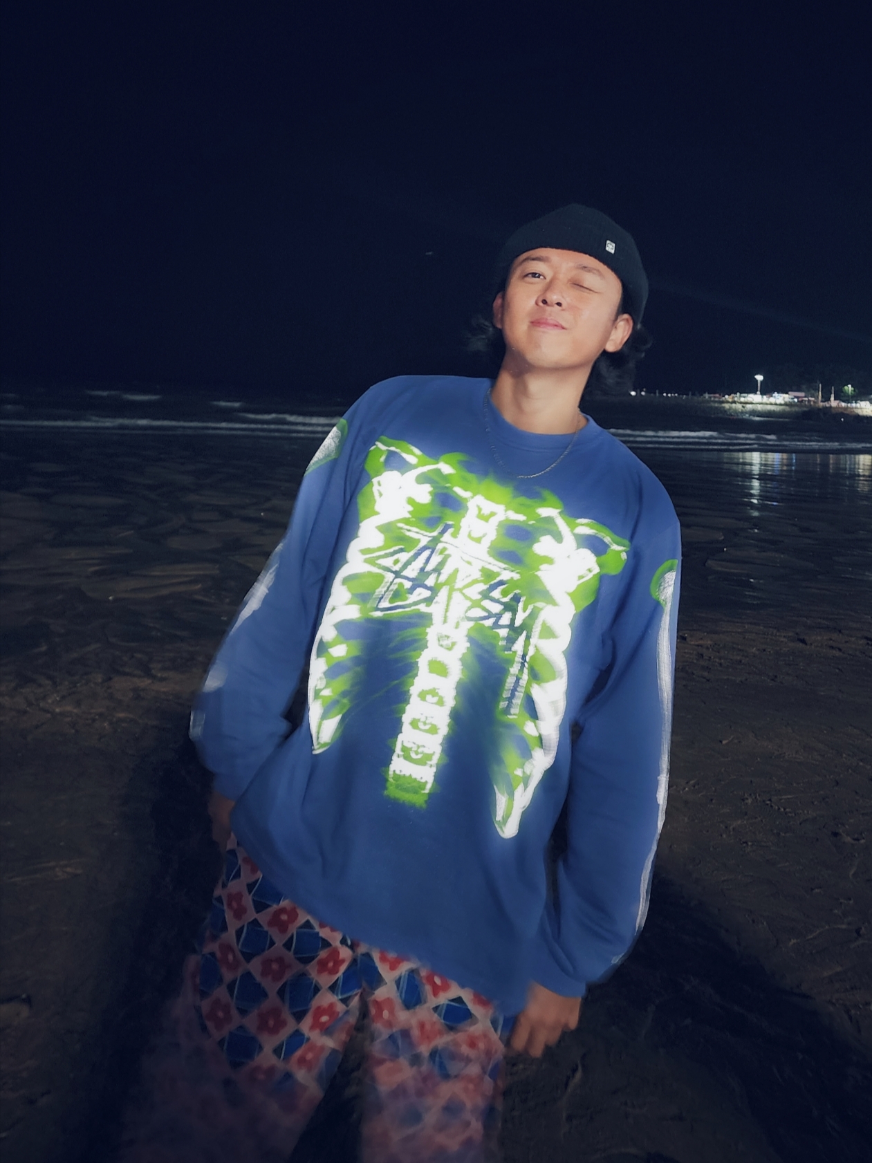 Stussy Rib Cage LS T-Shirt Storm 착용 스타일 - 2