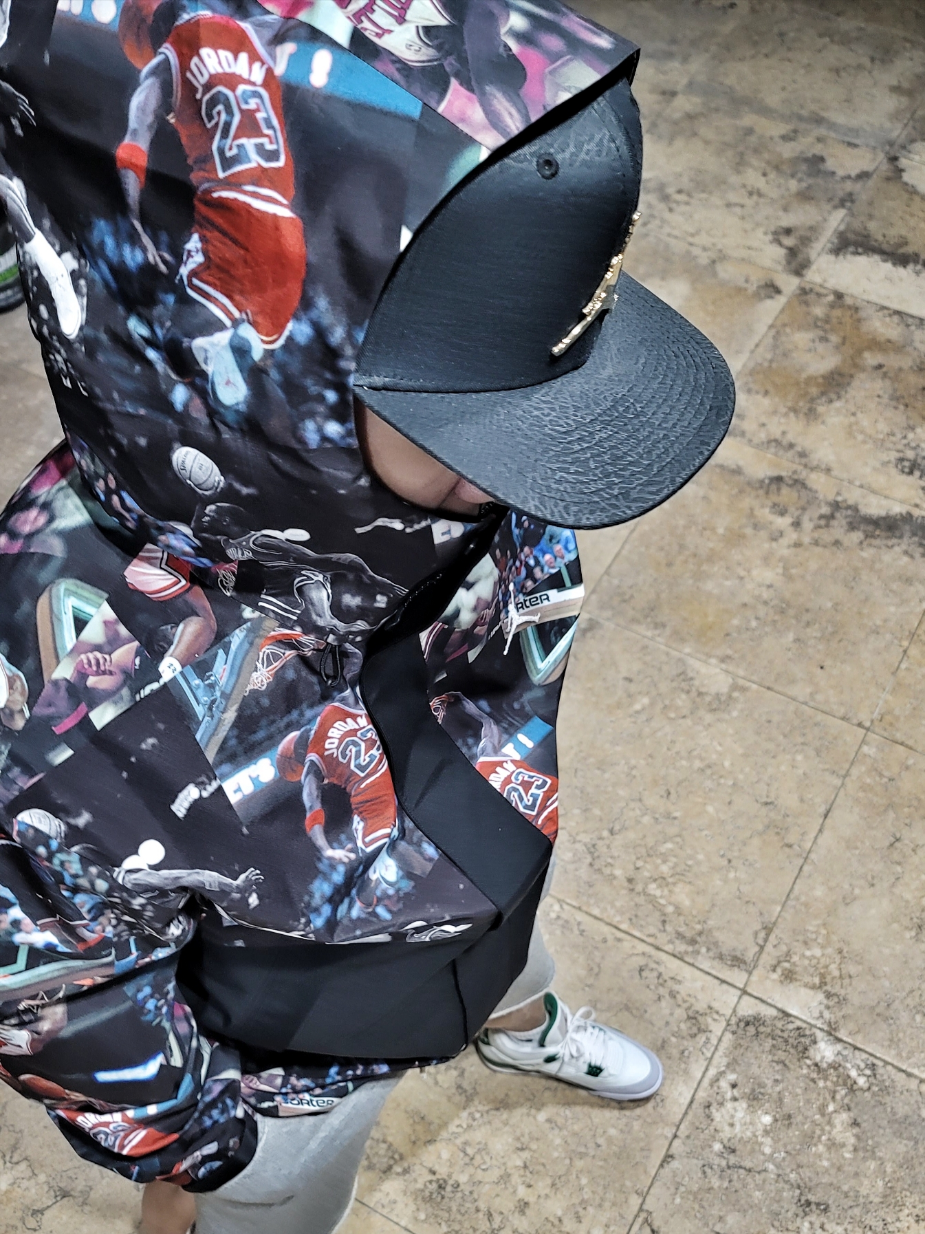 Jordan Flight  Heritage Jacket Black, Jordan 4 x Nike SB Retro SP Pine Green 착용 스타일 - 1
