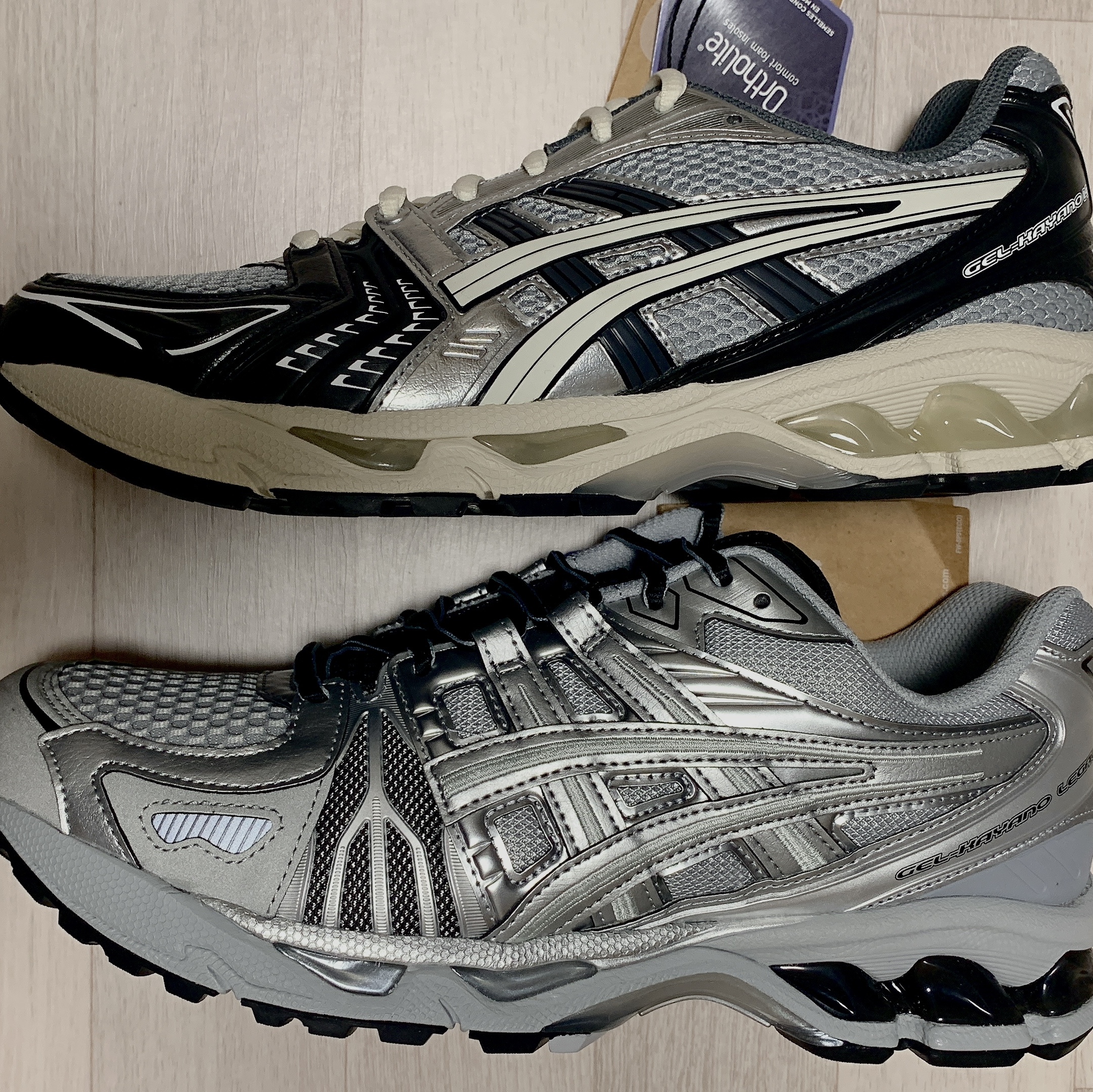 Asics Gel-Kayano Legacy Pure Silver, Asics Gel-Kayano 14 Black Glacier Grey 착용 스타일 - 1