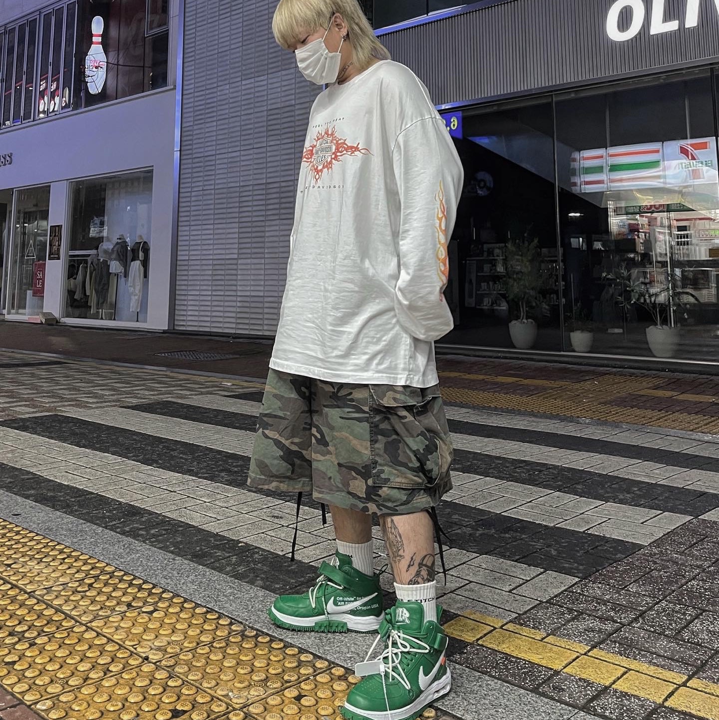Nike x Off-White Air Force 1 Mid SP Leather Pine Green 착용 스타일 - 1