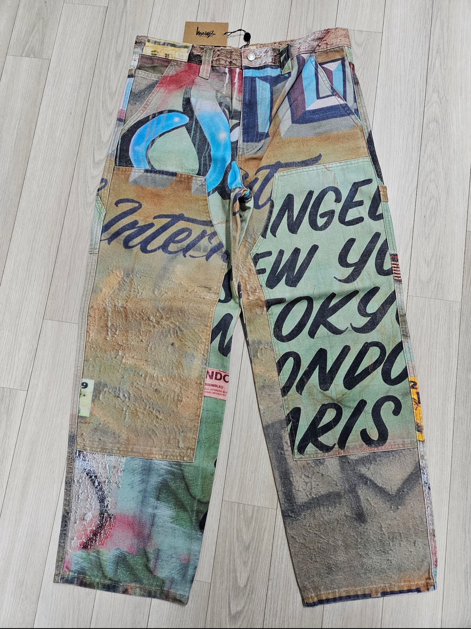 Stussy Work Pant Alfonso Canvas Multi, Stussy Worldwide Big OL' Jeans Stone Wash 착용 스타일 - 3