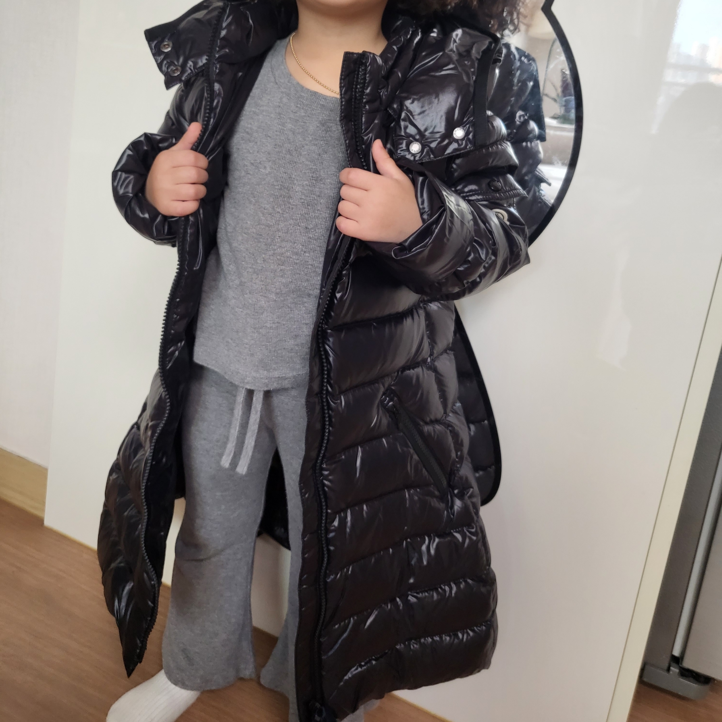 (Kids) Moncler Moka Long Down Jacket Black - 22FW 착용 스타일