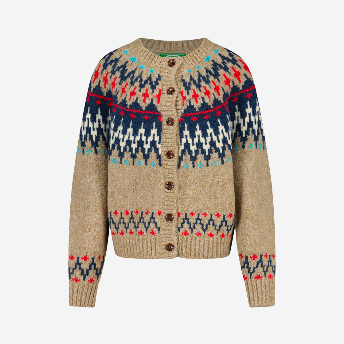 그린버터 우먼 지그재그 노르딕 알파카 가디건 베이지