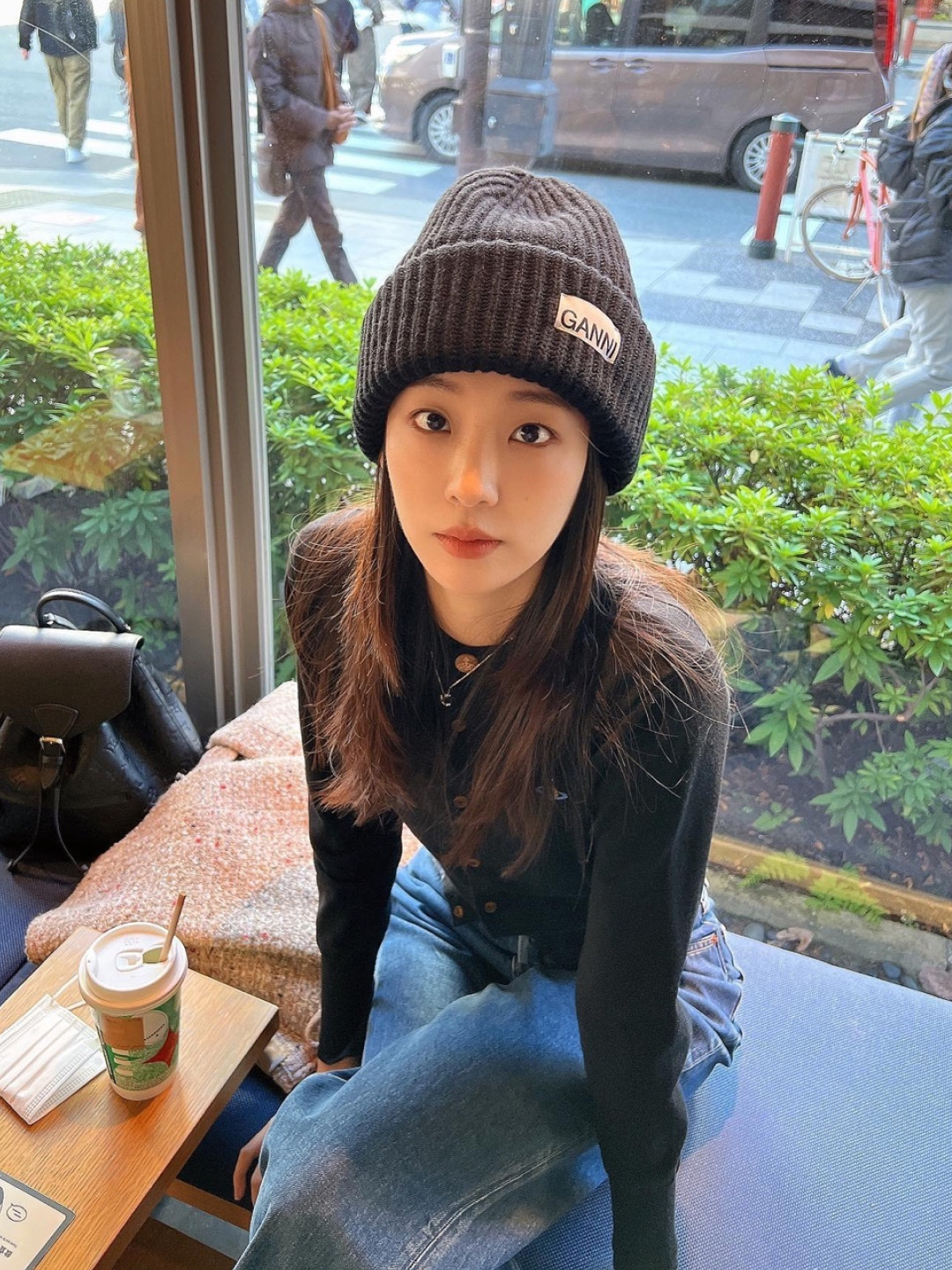 Ganni Wool Beanie Black, Ganni Wool Beanie Lilac Sachet 착용 스타일 - 3