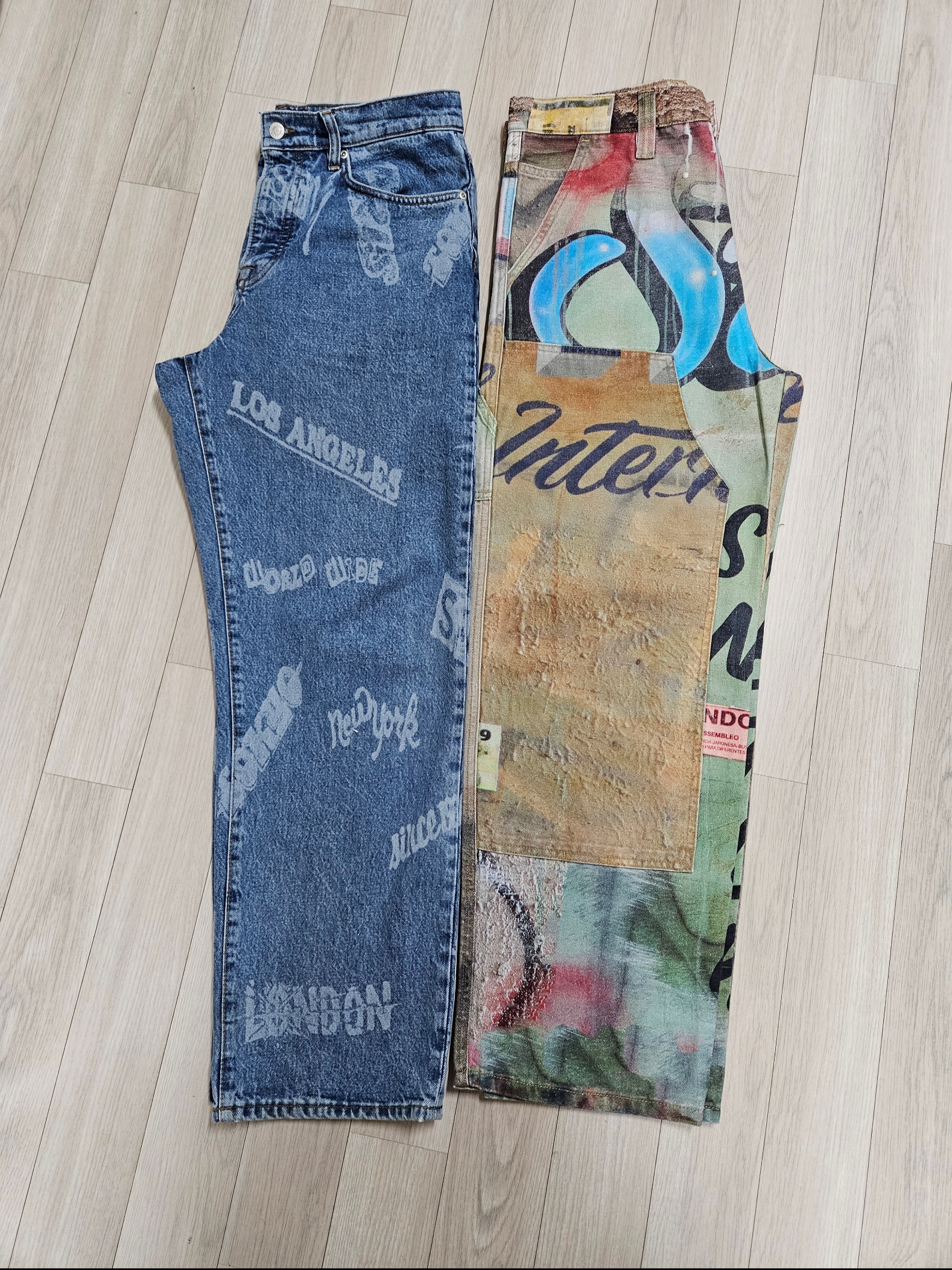 Stussy Work Pant Alfonso Canvas Multi, Stussy Worldwide Big OL' Jeans Stone Wash 착용 스타일 - 1