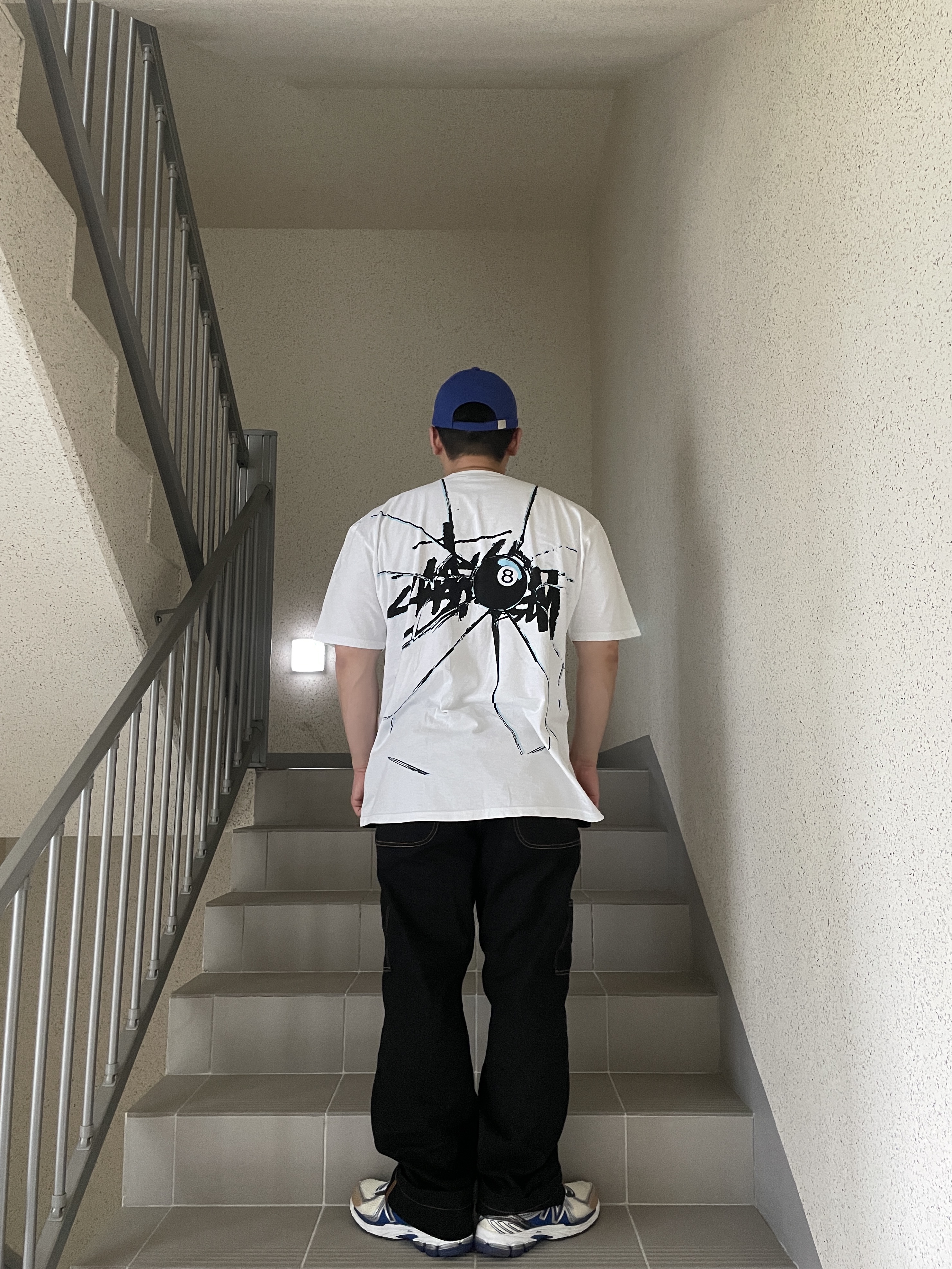 New Balance x Aime Leon Dore 860v2 Blue, Stussy Shattered T-Shirt White 착용 스타일 - 3