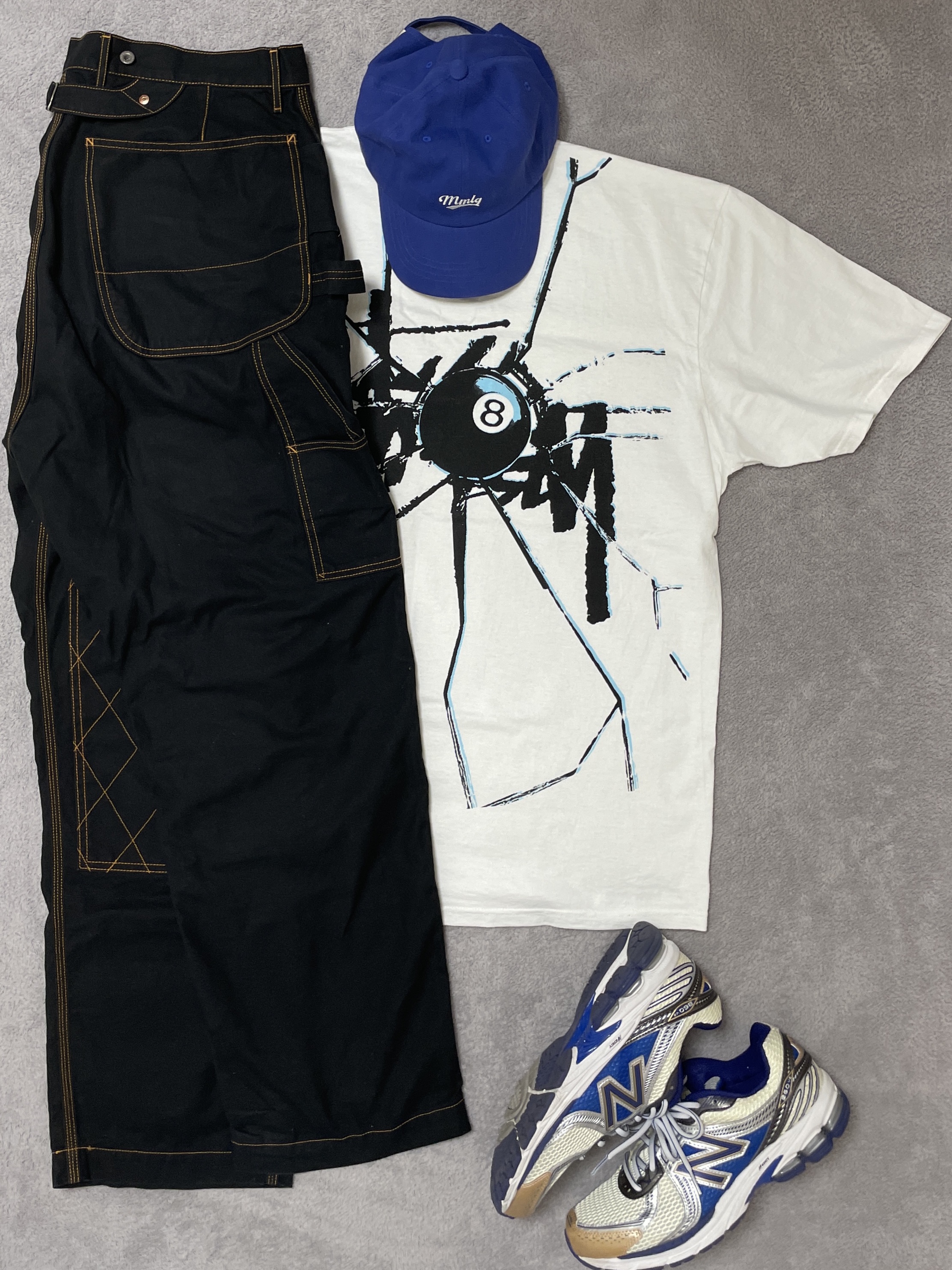 New Balance x Aime Leon Dore 860v2 Blue, Stussy Shattered T-Shirt White 착용 스타일 - 5