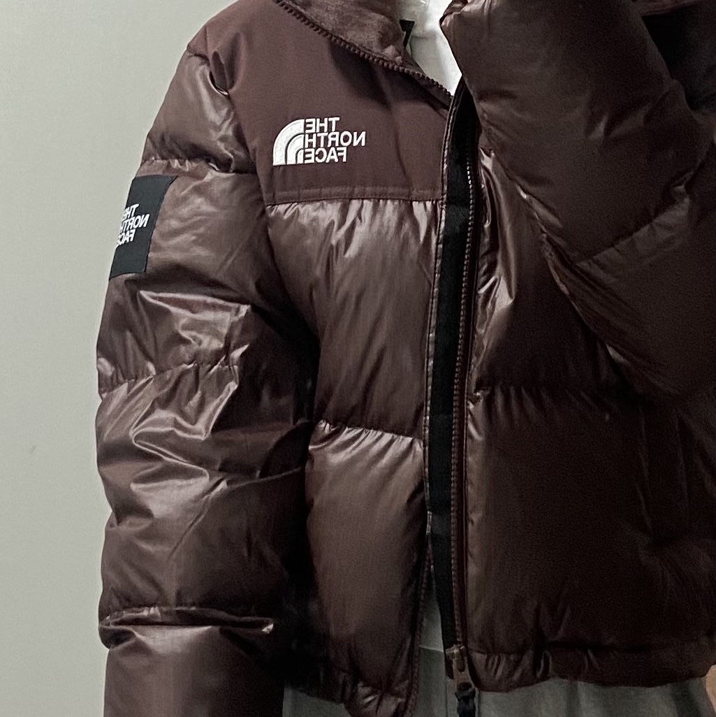 (W) The North Face White Label Novelty Nuptse Down Jacket Cocoa Brown 착용 스타일