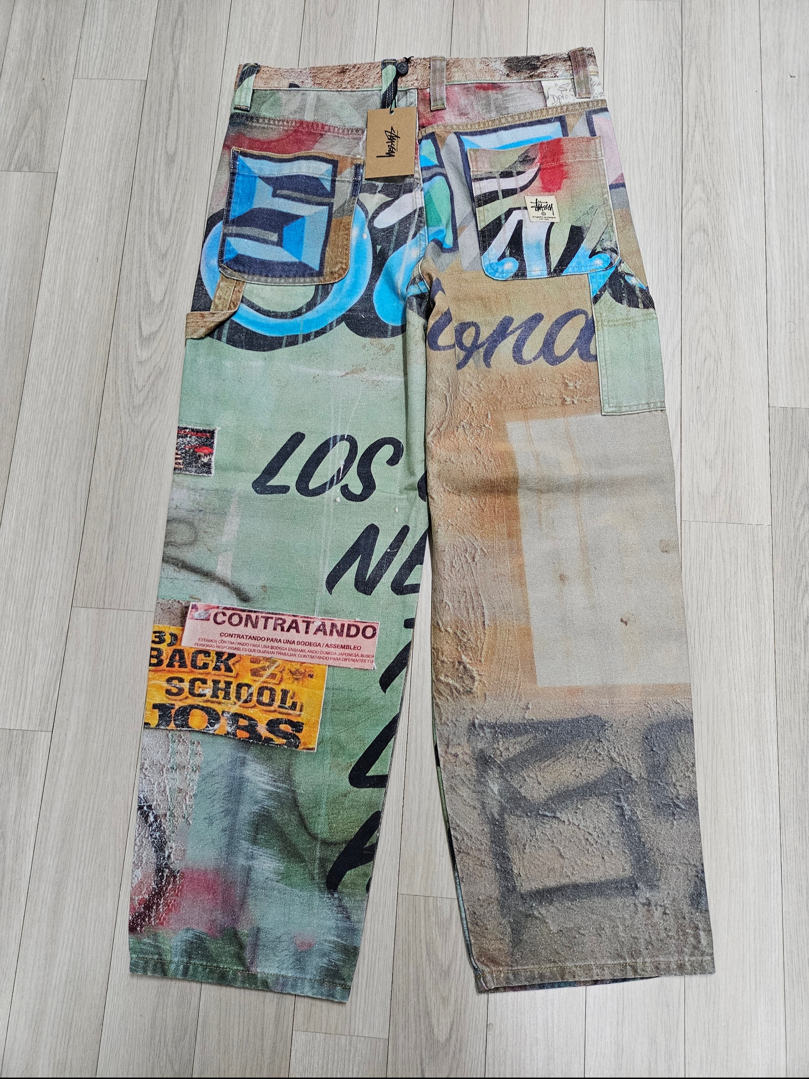 Stussy Work Pant Alfonso Canvas Multi, Stussy Worldwide Big OL' Jeans Stone Wash 착용 스타일 - 4