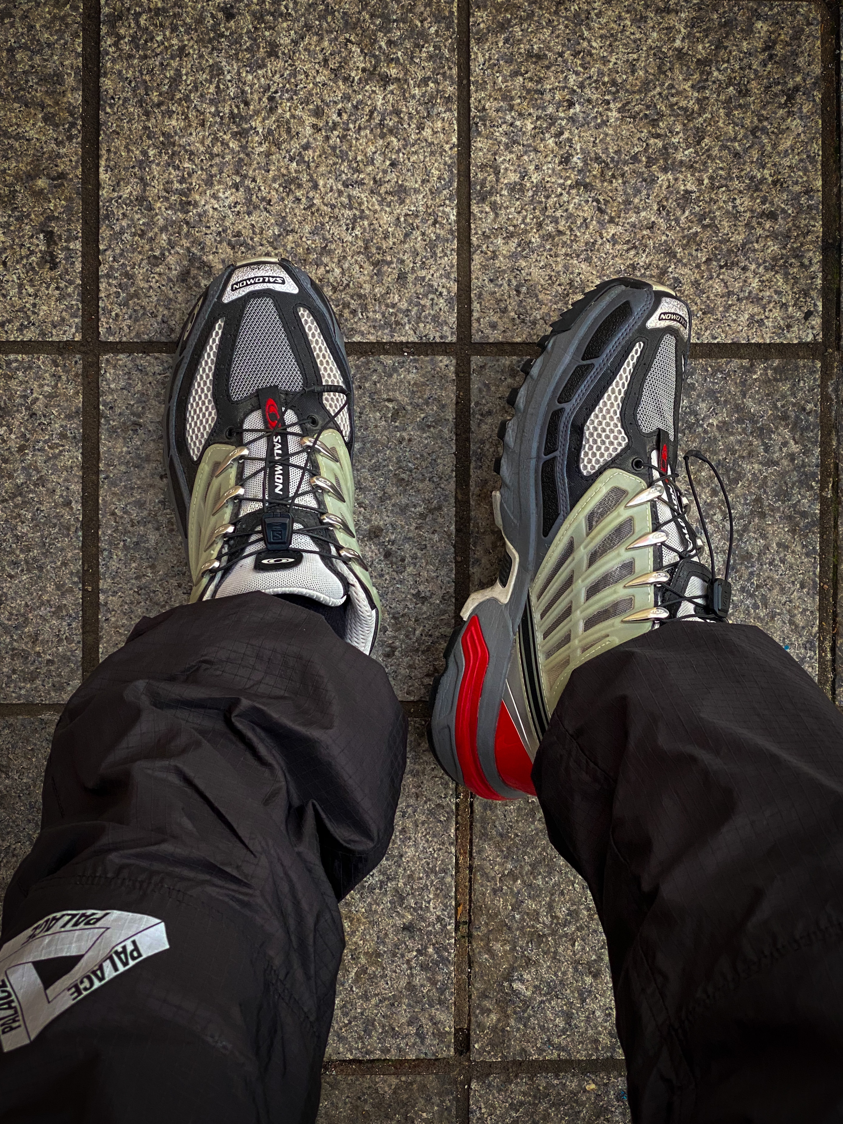 Salomon ACS Pro ADV Lunar Rock Goji, Palace Zip-It Shell Pants Black - 21FW 착용 스타일