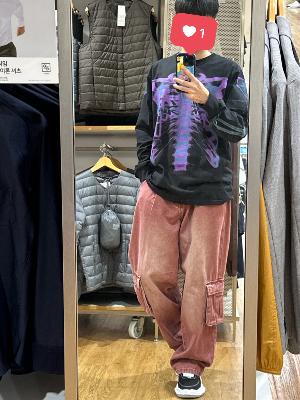 Stussy Rib Cage LS T-Shirt Black 착용 스타일 - 1
