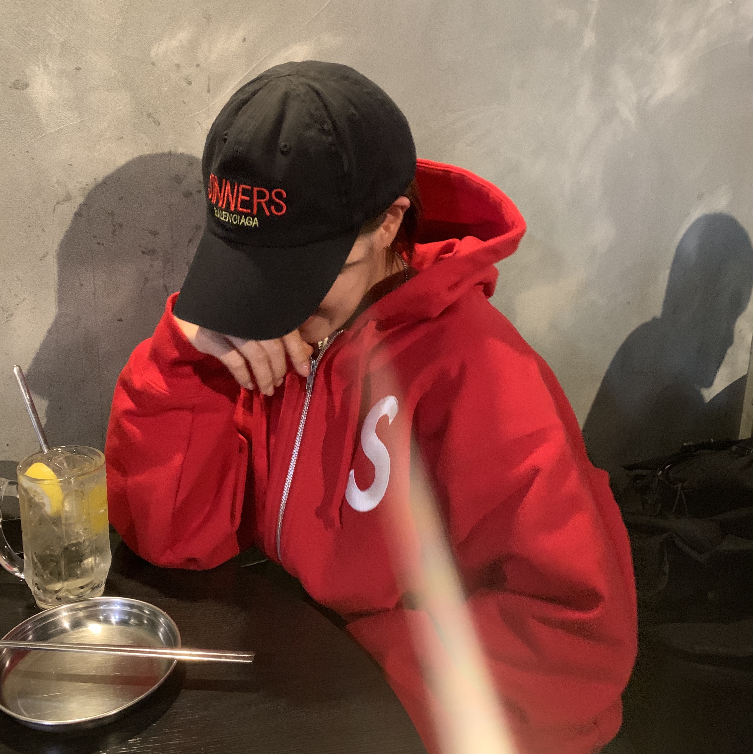 Supreme S Logo Zip Up Hooded Sweatshirt Red - 23FW 착용 스타일