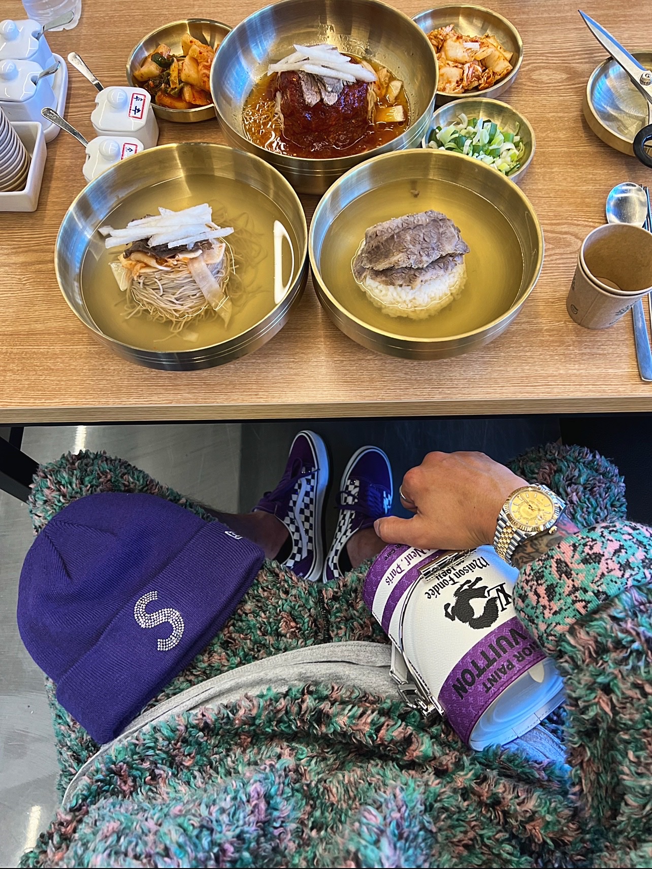 Supreme New Era Swarovski S Logo Beanie Purple - 21SS, Vans x Supreme x Swarovski Old Skool Purple 착용 스타일 - 1