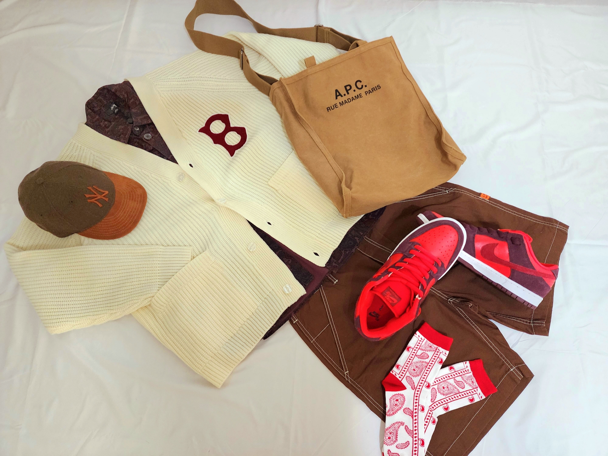Stussy Slugger Hood Coffee, Stussy Big Stock Water Shorts Brown 착용 스타일 - 4