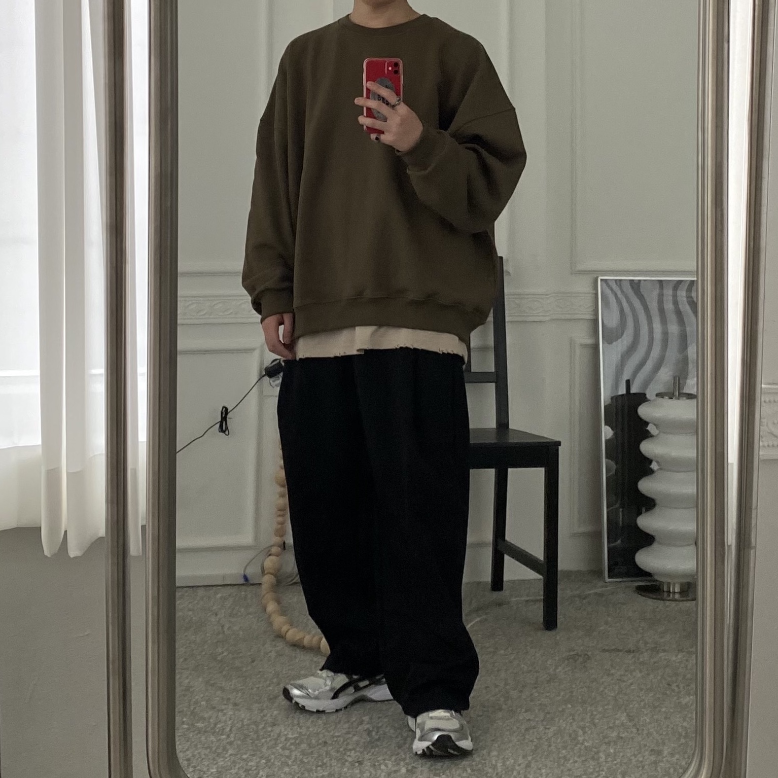 Asics Gel-Kayano 14 Cream Black, Stussy O.E. Badge Keychain 착용 스타일 - 2