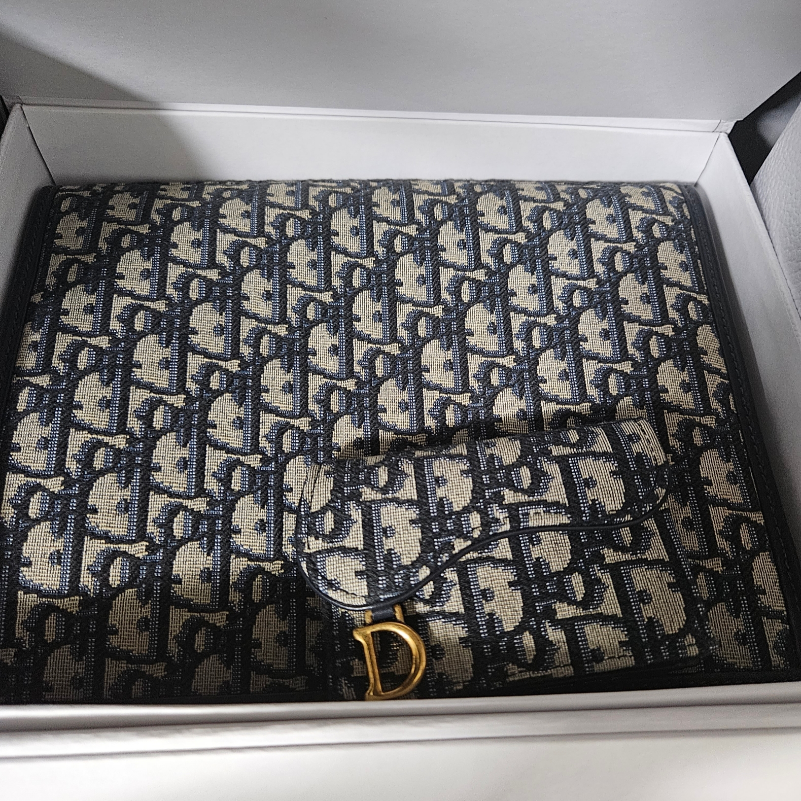 Dior 30 Montaigne Pouch Blue Dior Oblique Jacquard 착용 스타일