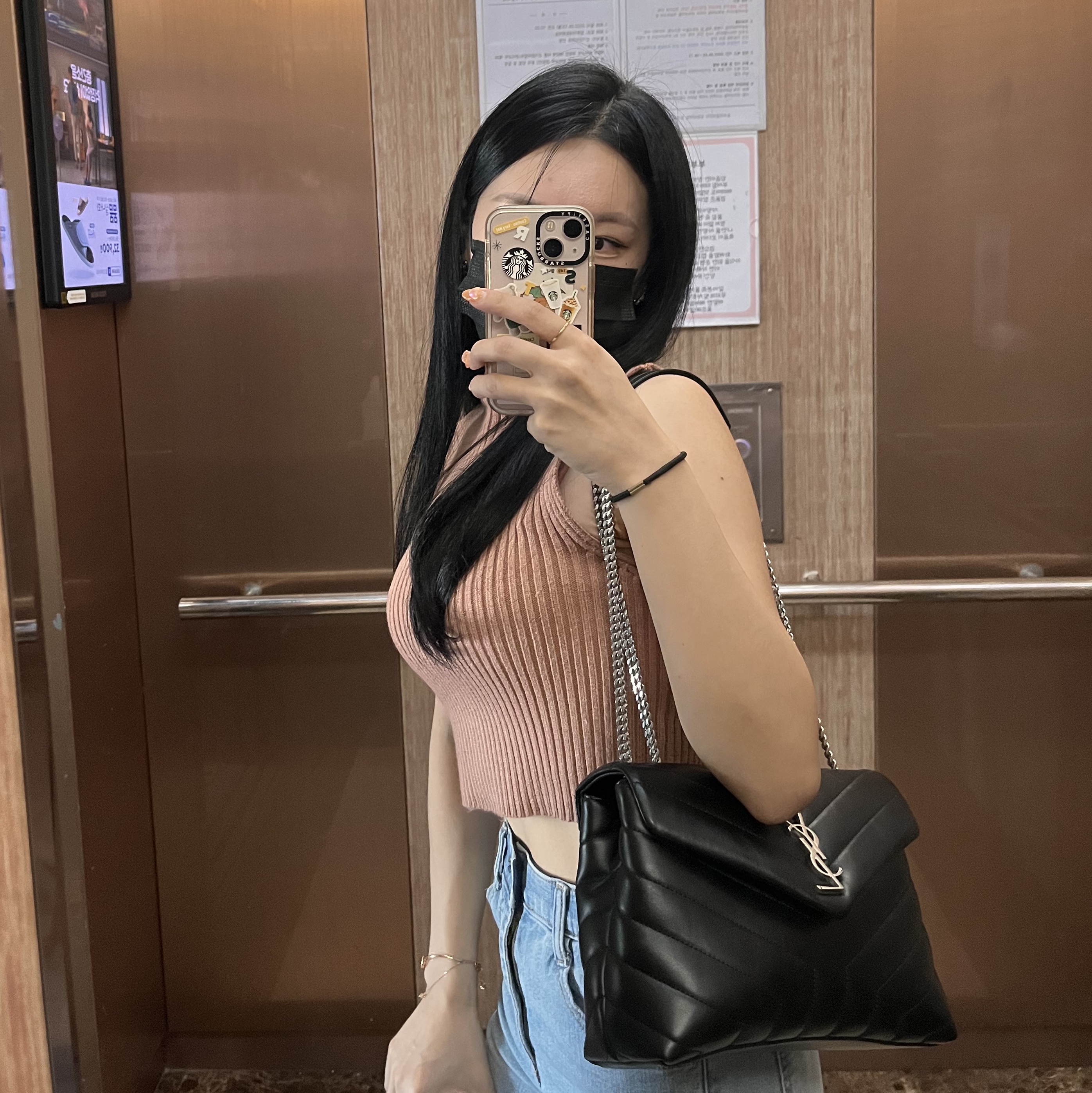 Saint Laurent Silver Monogram Loulou Small Bag in Matelasse Y Leather Black, Casetify x Starbucks Icon Impact iPhone Case Clear 착용 스타일 - 3