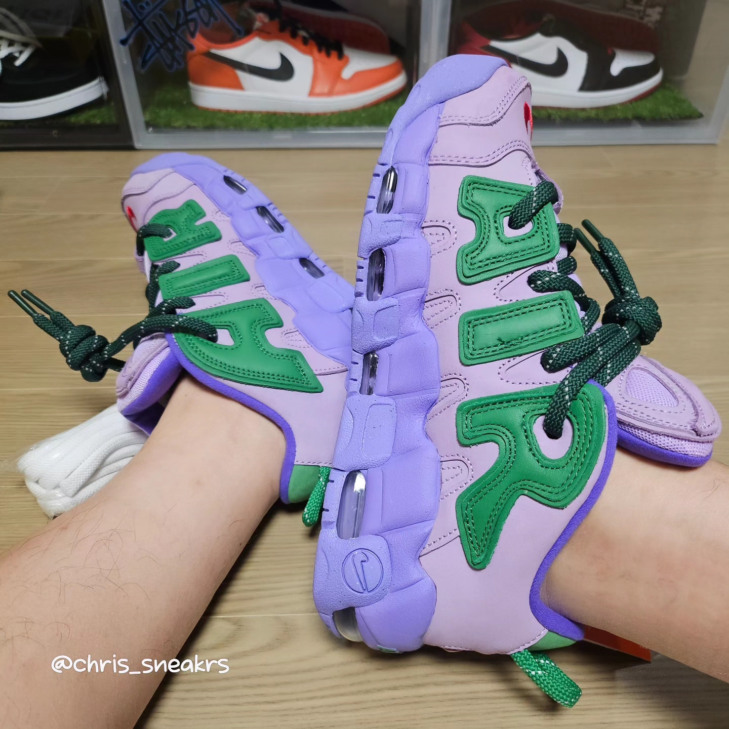 Nike x Ambush Air More Uptempo Low Lilac and Apple Green 착용 스타일 - 3