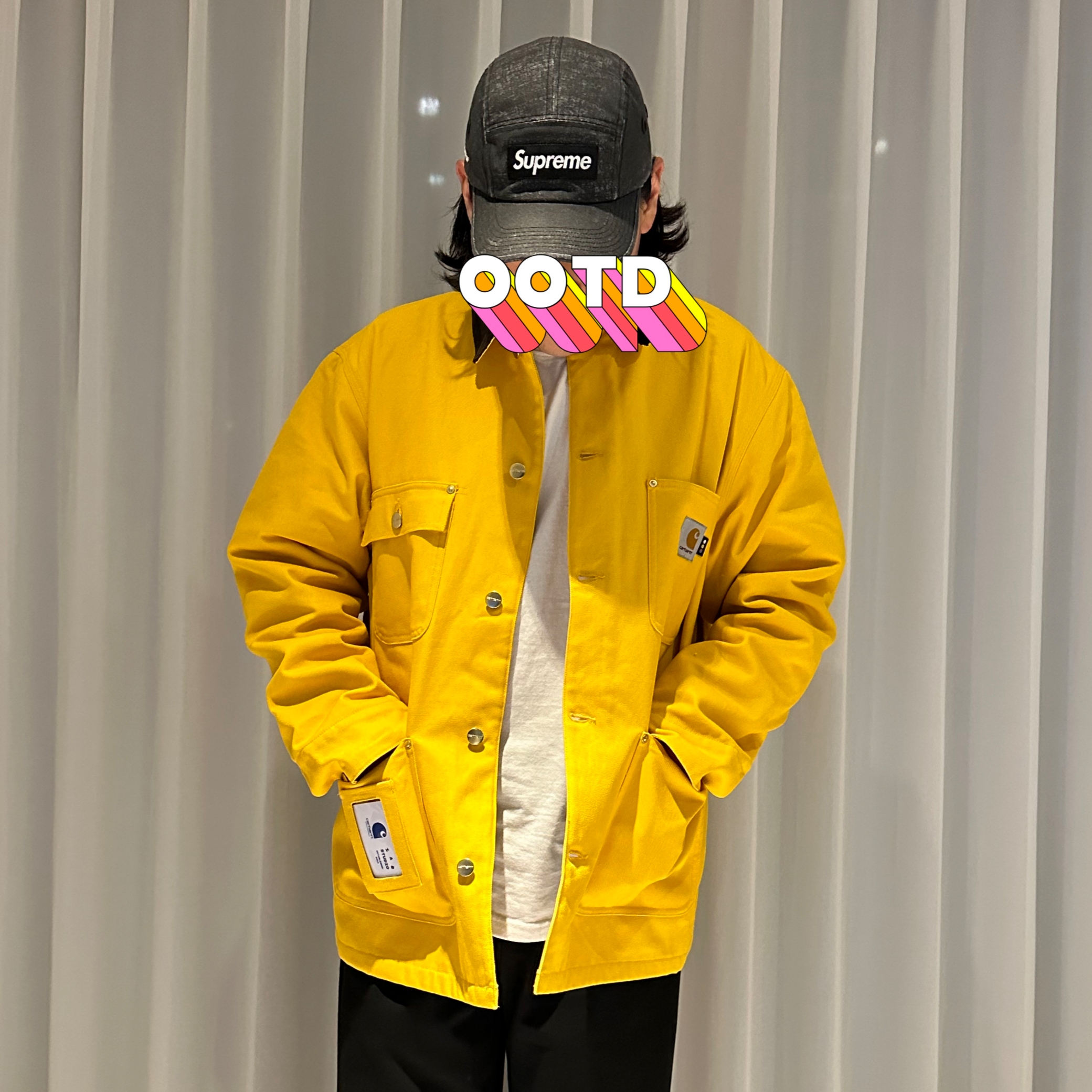 Supreme Coated Cordura Camp Cap Black - 22SS, Carhartt WIP x IAB Studio OG Chore Coat Yellow 착용 스타일 - 1